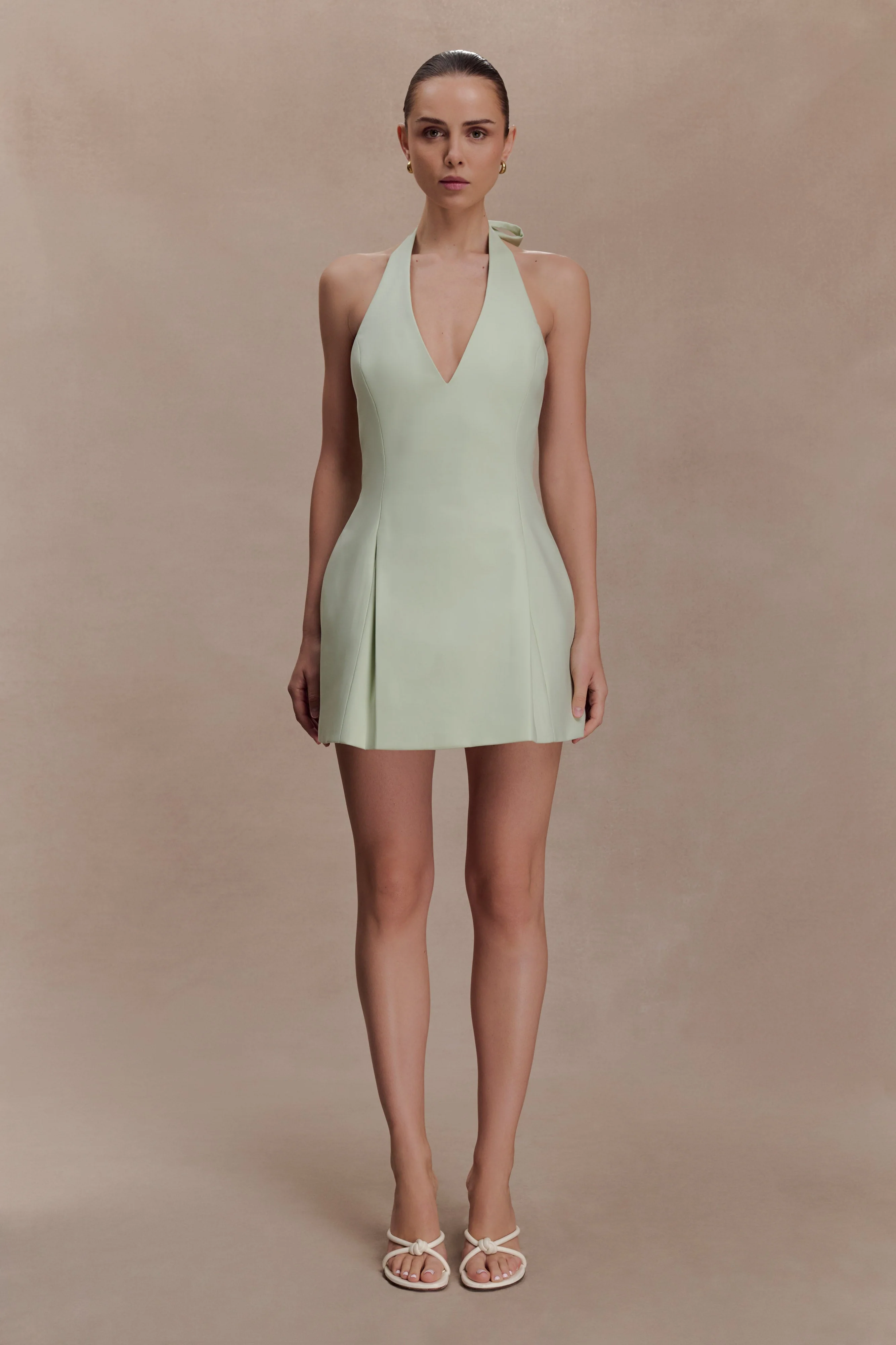 Nelly Halter Neck Cotton Mini Dress - Sage - Image 3