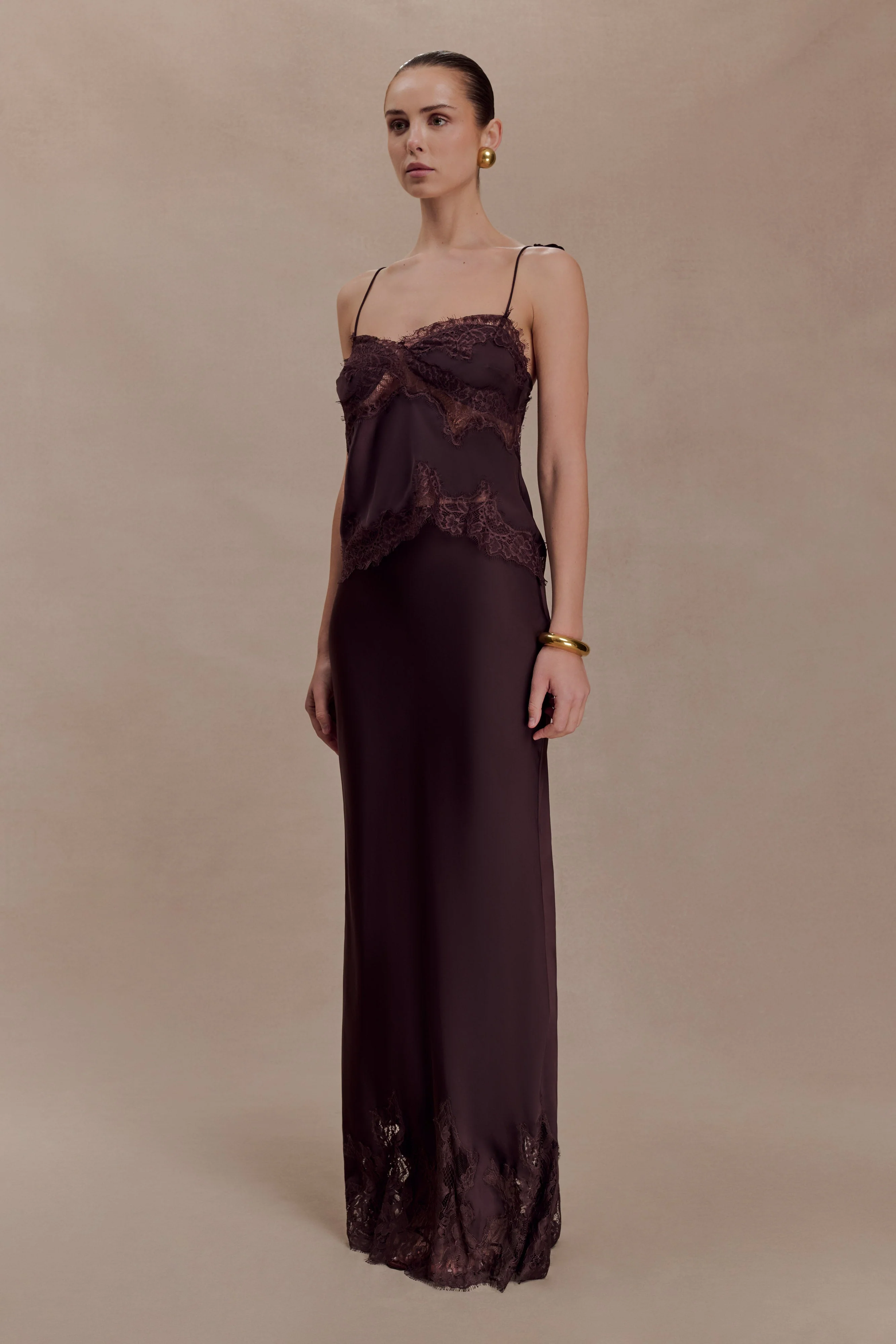 Nina Satin And Lace Camisole - Chocolate - Image 4