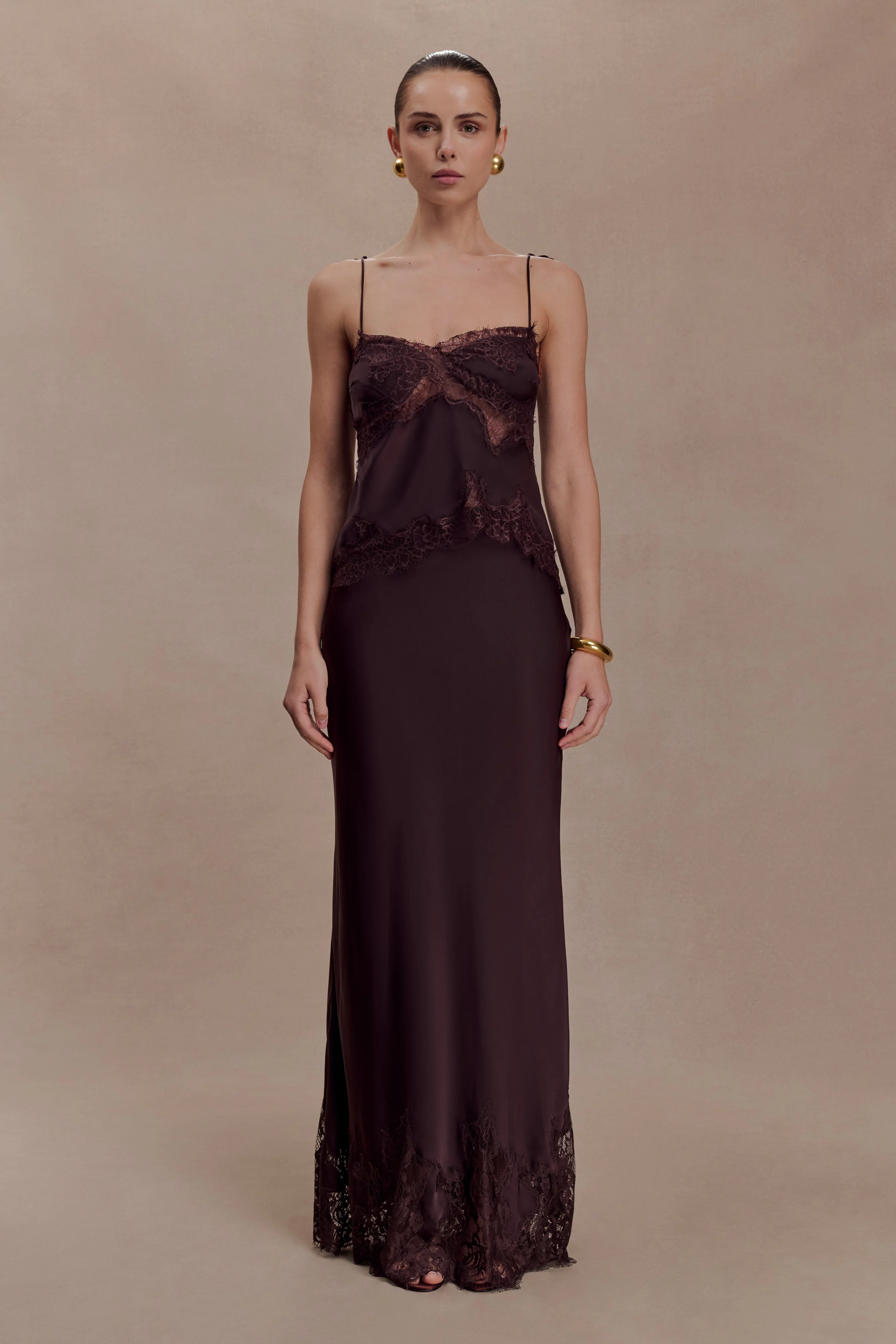 Nina Satin And Lace Camisole - Chocolate - Image 7
