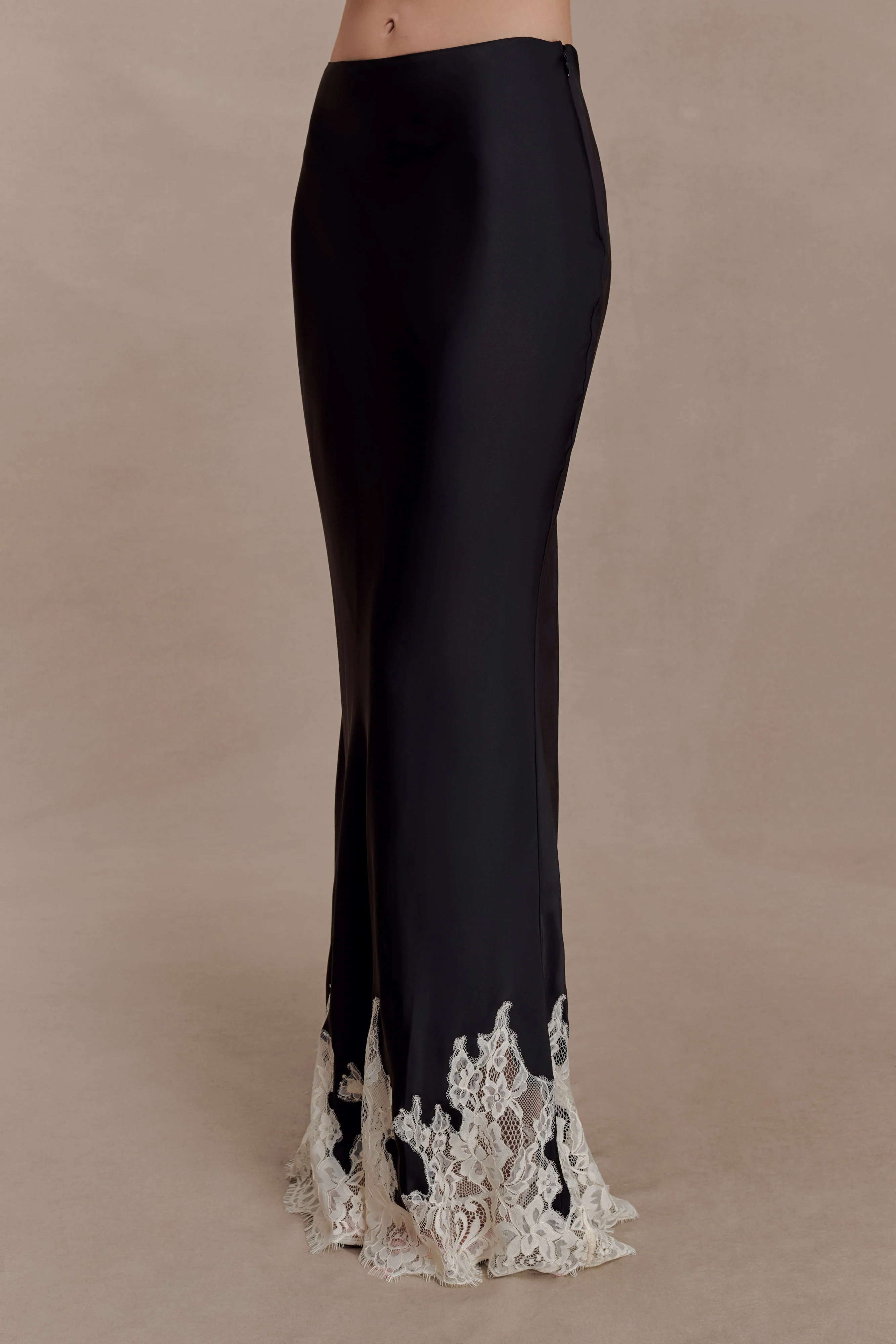 Nina Satin And Lace Maxi Skirt - Black/Ivory - Image 5