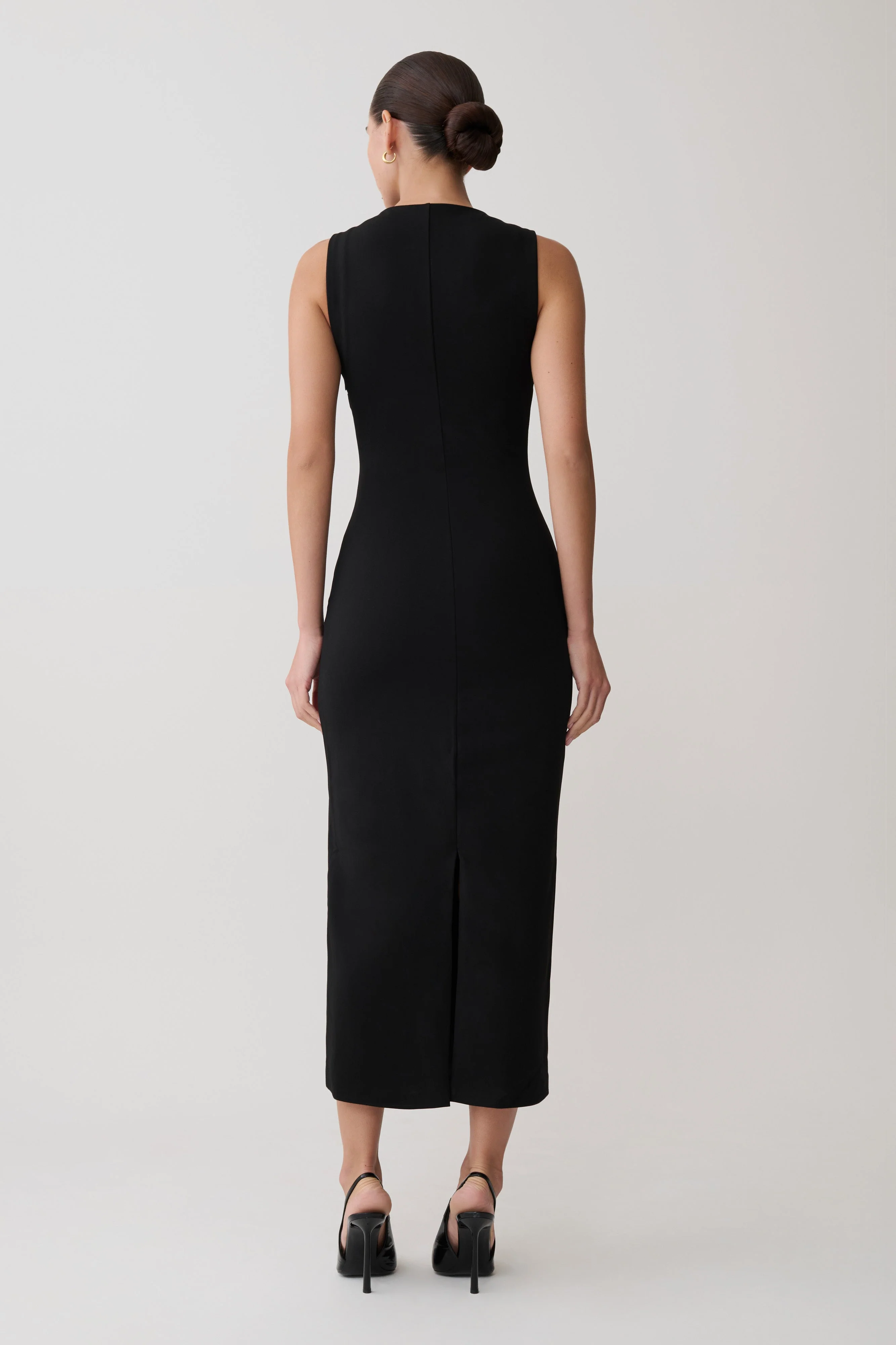 Norah Sleeveless Crepe Midi Dress - Black - Image 2