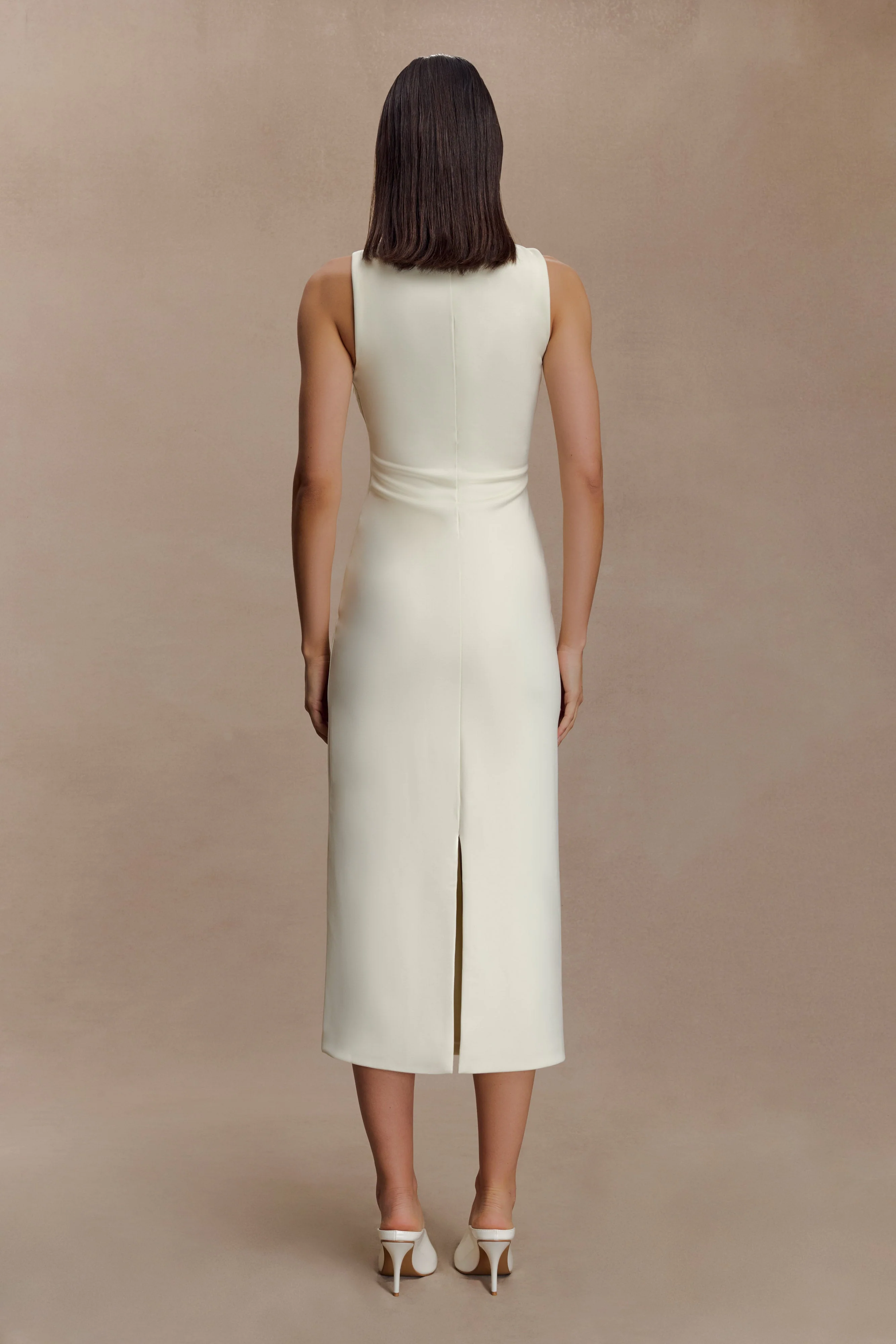 Norah Sleeveless Crepe Midi Dress - Ivory - Image 2