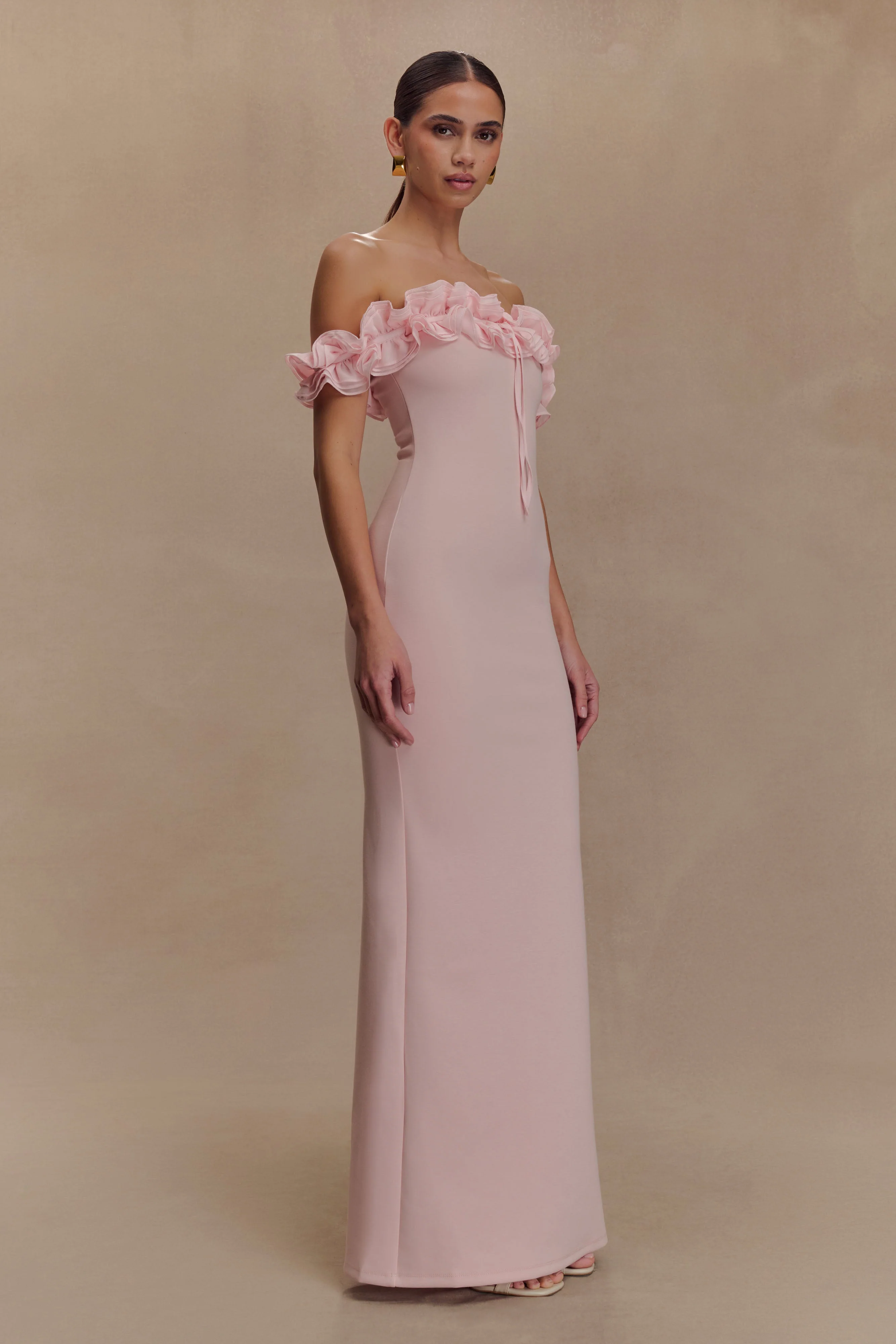 Nova Ruffle Off Shoulder Maxi Dress - Ballet Pink - Image 4