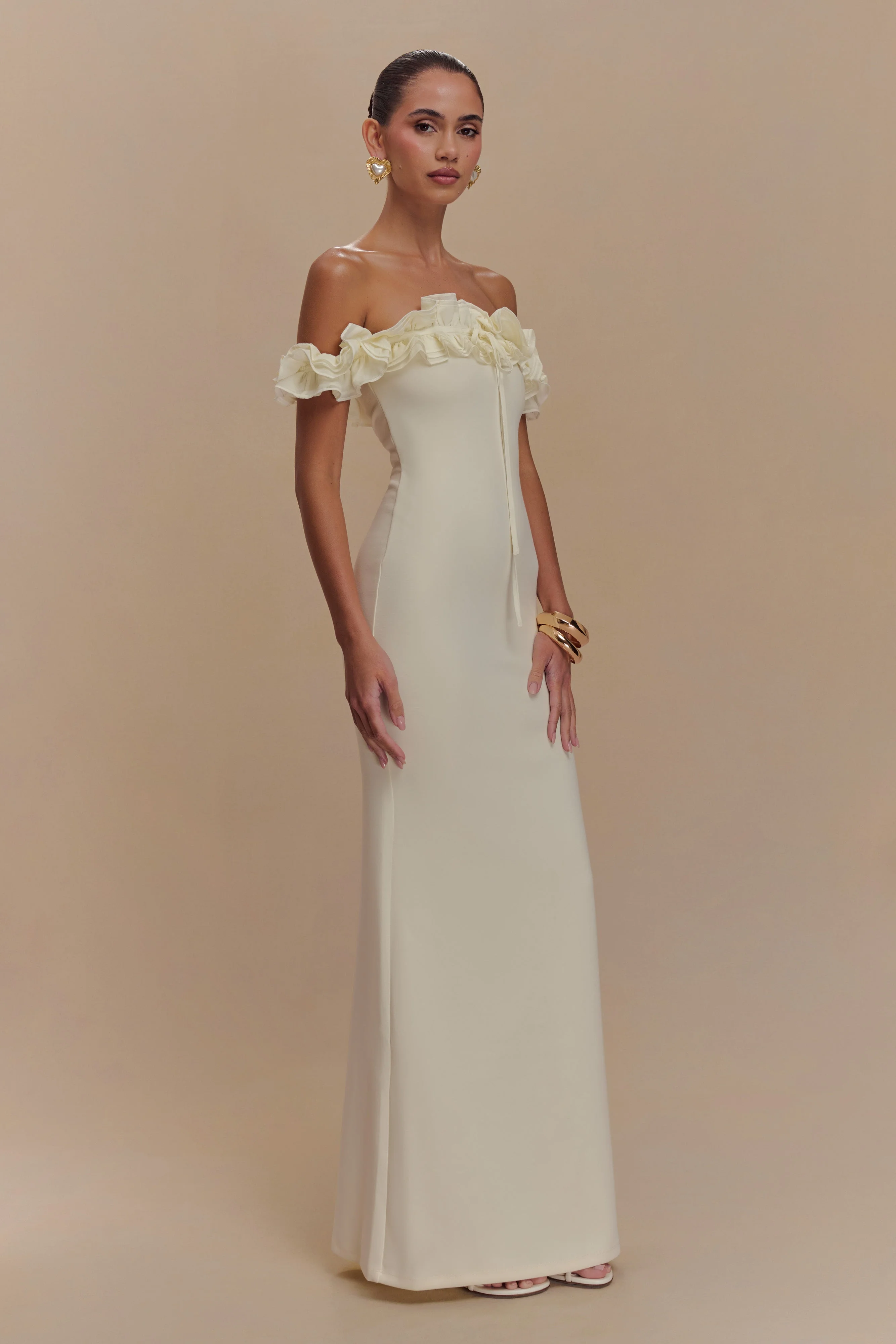 Nova Ruffle Off Shoulder Maxi Dress - Ivory - Image 4