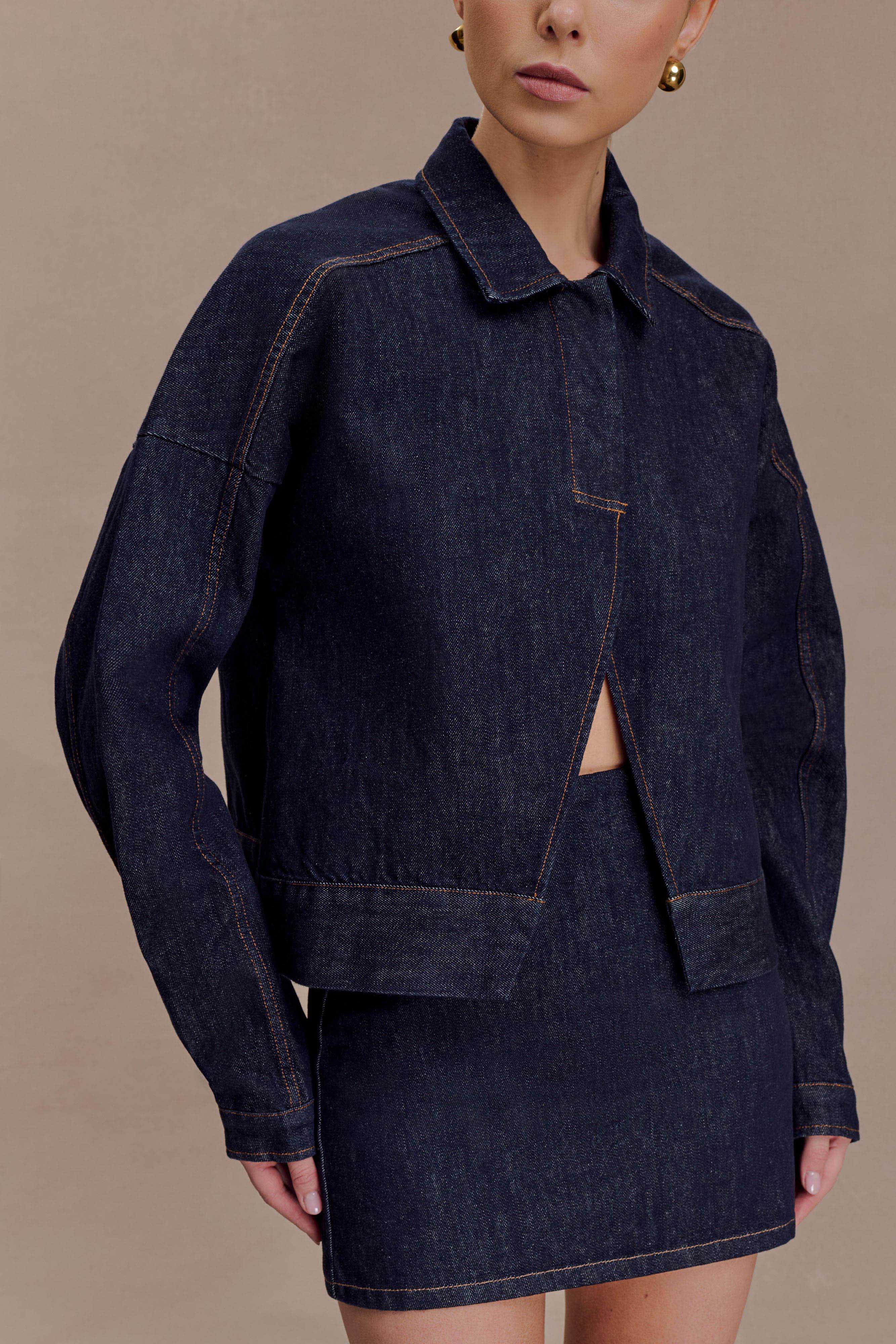 Olandria Oversized Jacket Top - Washed Indigo Blue - Image 3