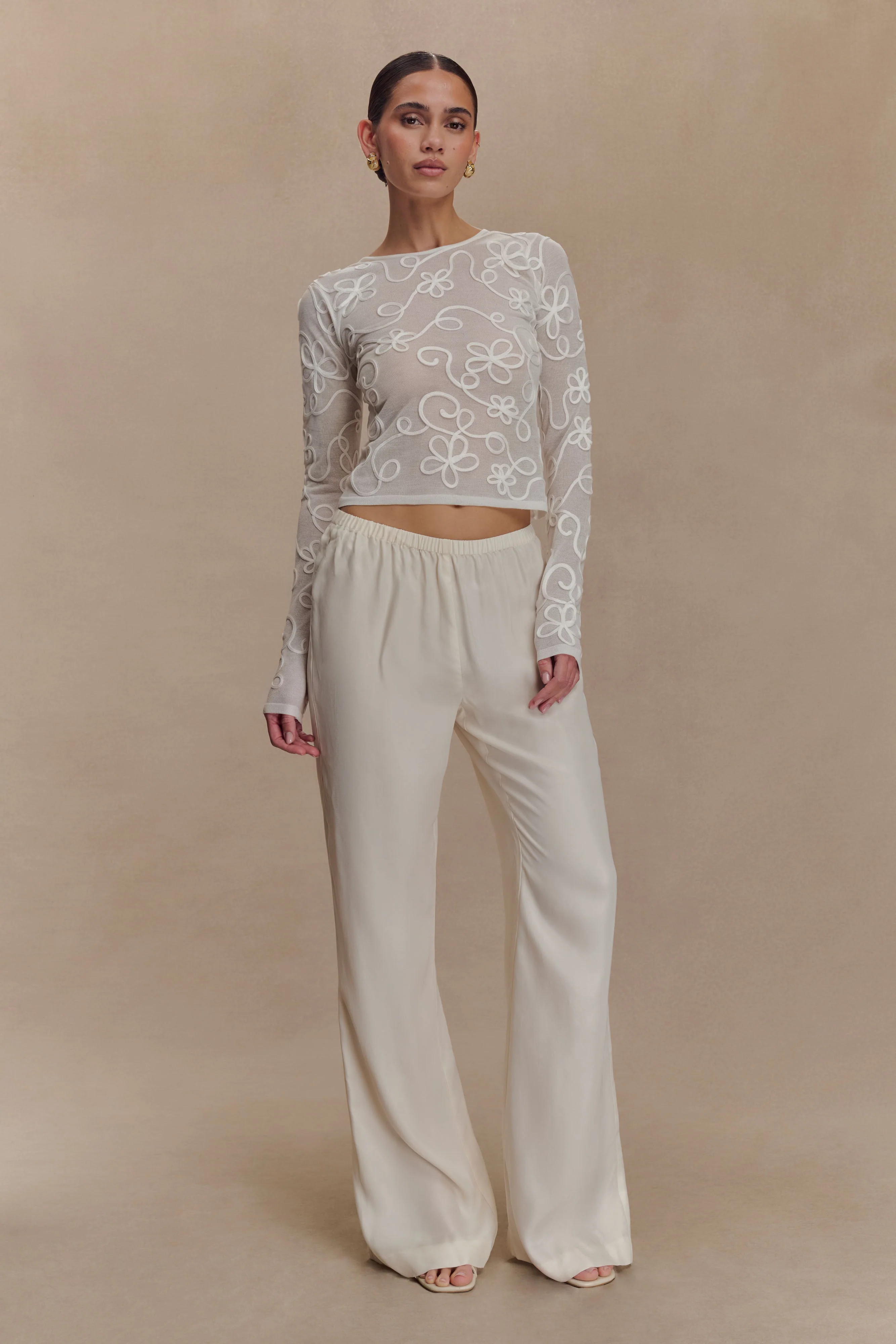 Omari Embroidery Long Sleeve Knit Top - Ivory - Image 4