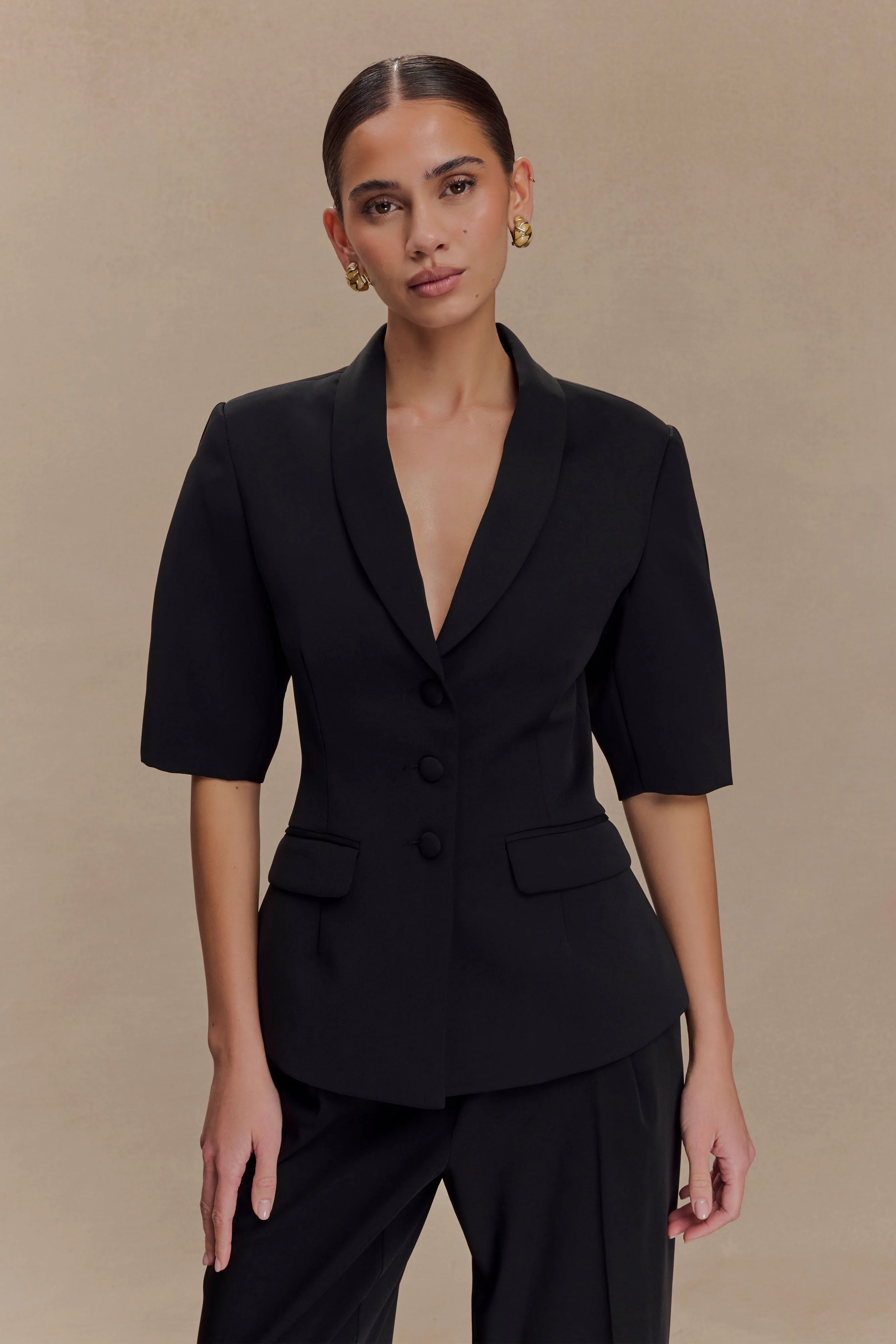 Opal Puff Sleeve Suiting Top - Black - Image 2