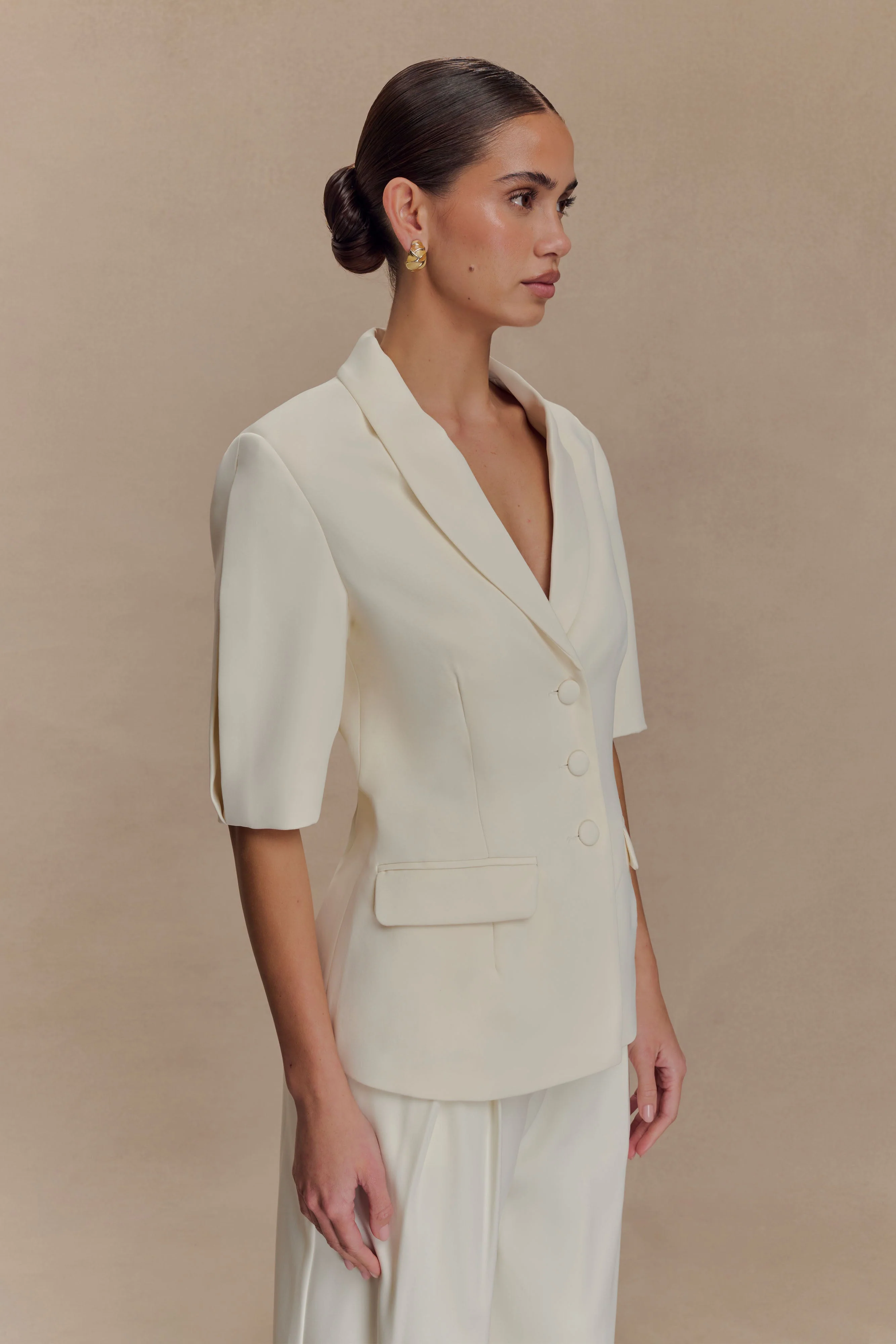 Opal Puff Sleeve Suiting Top - Ivory - Image 4