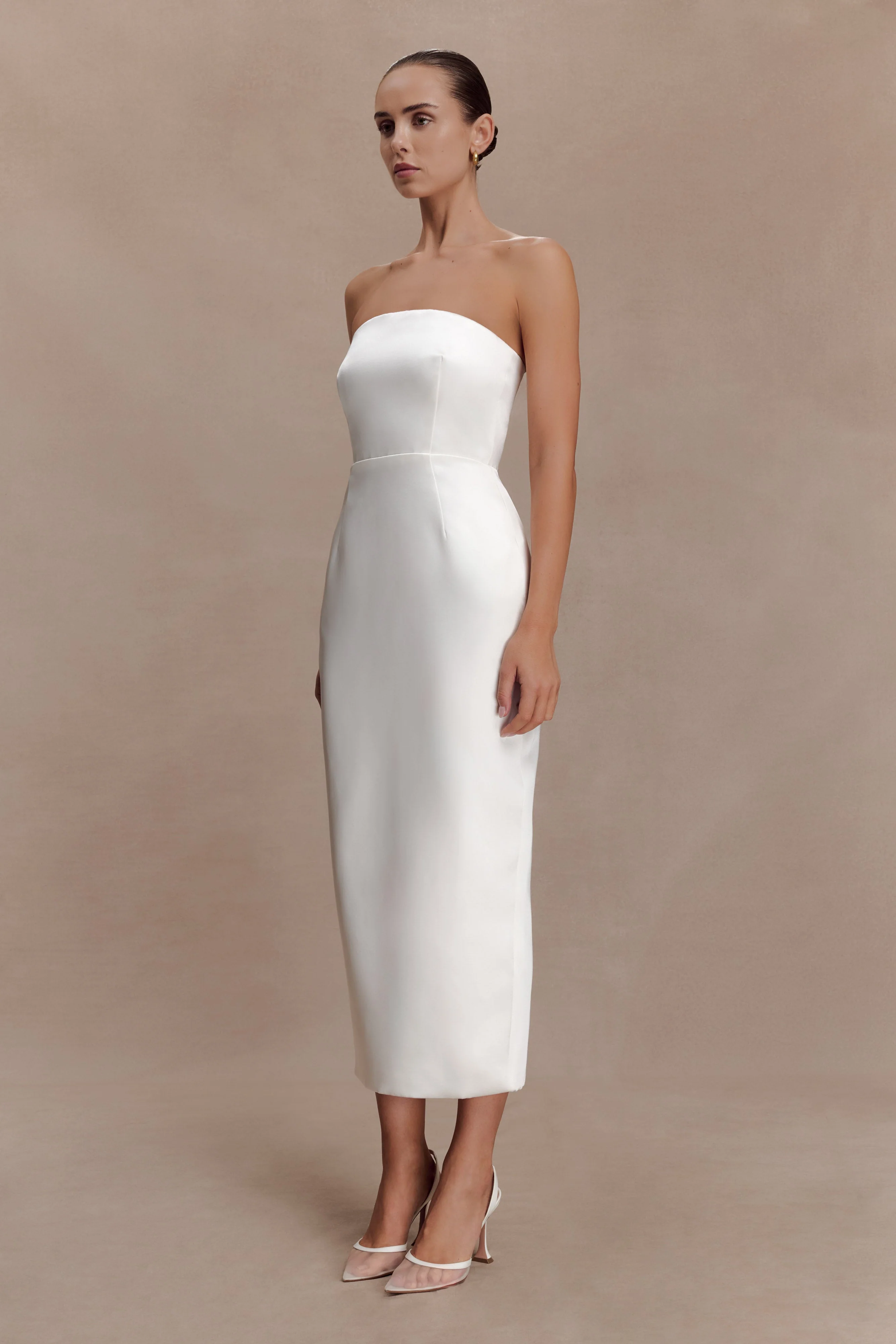 Ophelia Peplum Satin Maxi Dress - Ivory - Image 3
