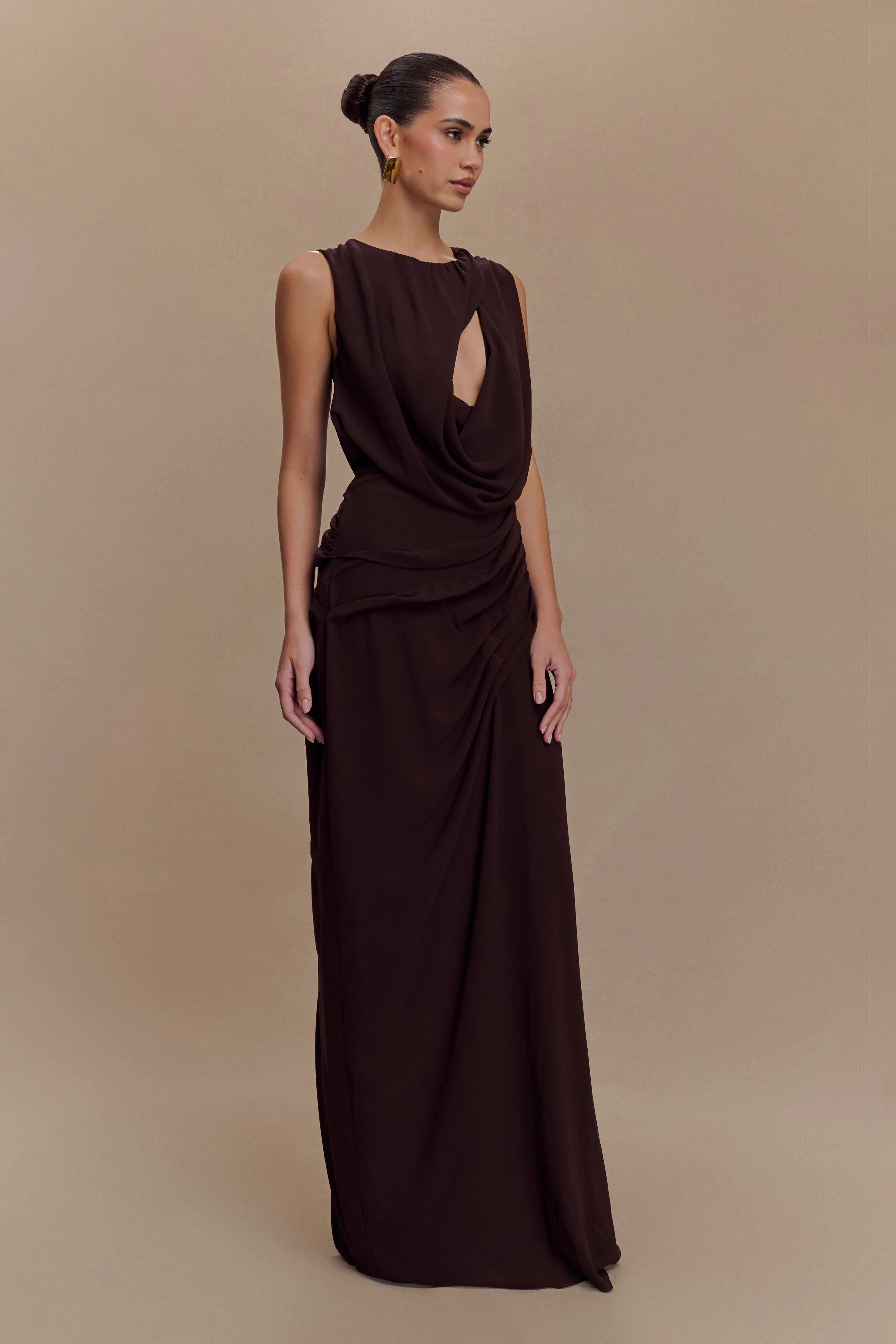 Oria Chiffon Maxi Dress - Cacao Brown - Image 4