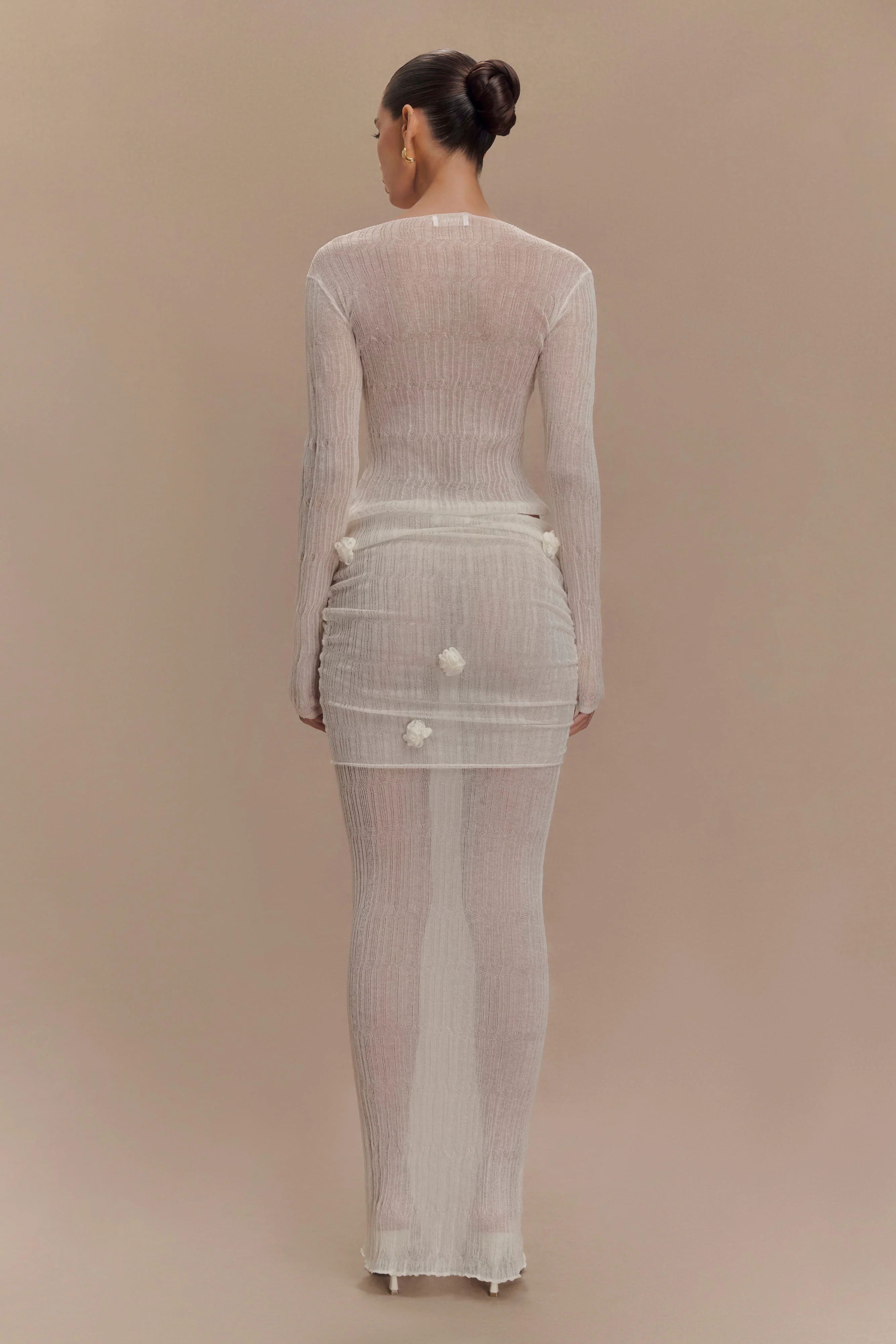 Orianna Orchid Knit Maxi Skirt - Ivory - Image 2