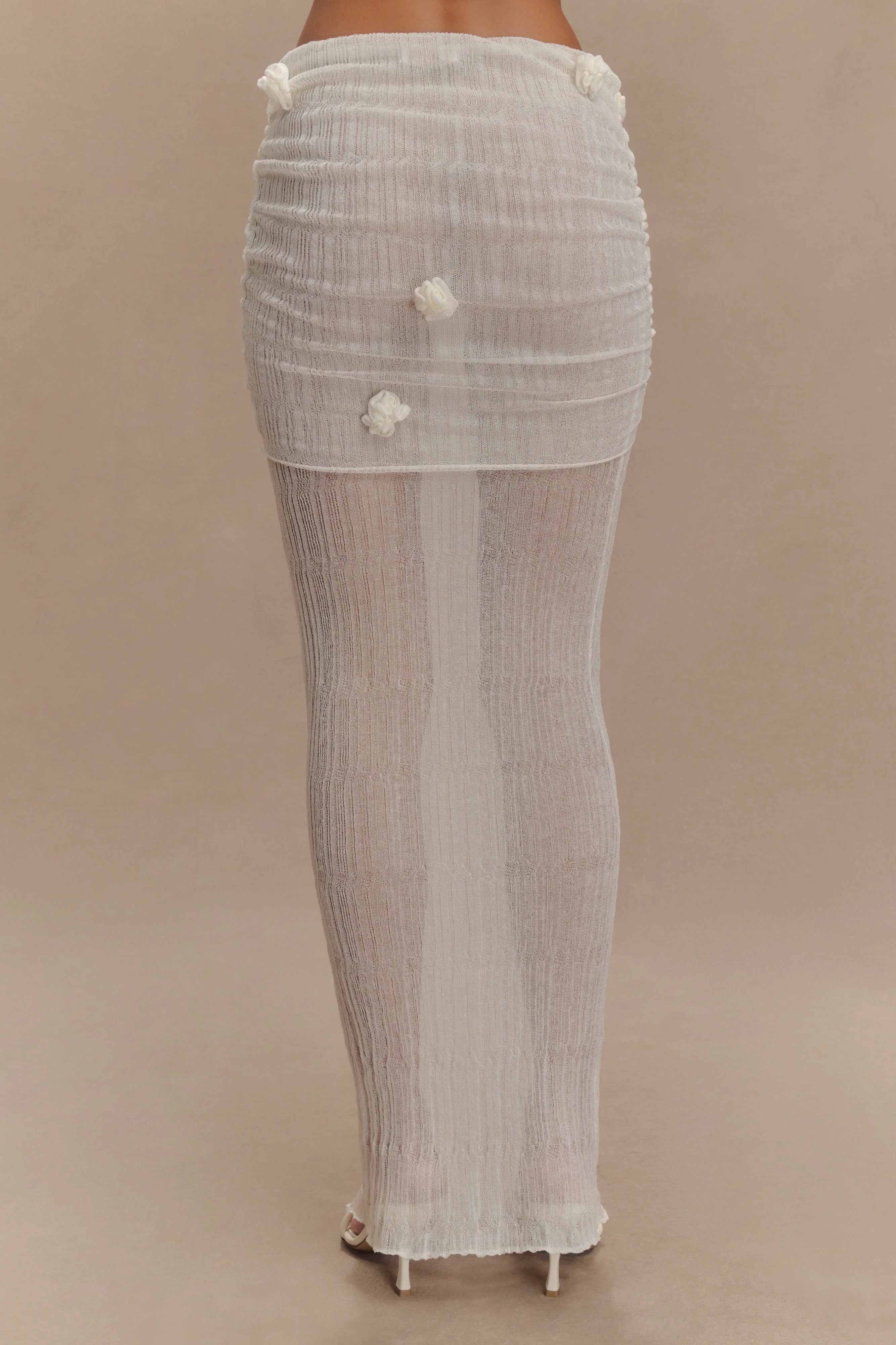 Orianna Orchid Knit Maxi Skirt - Ivory - Image 7