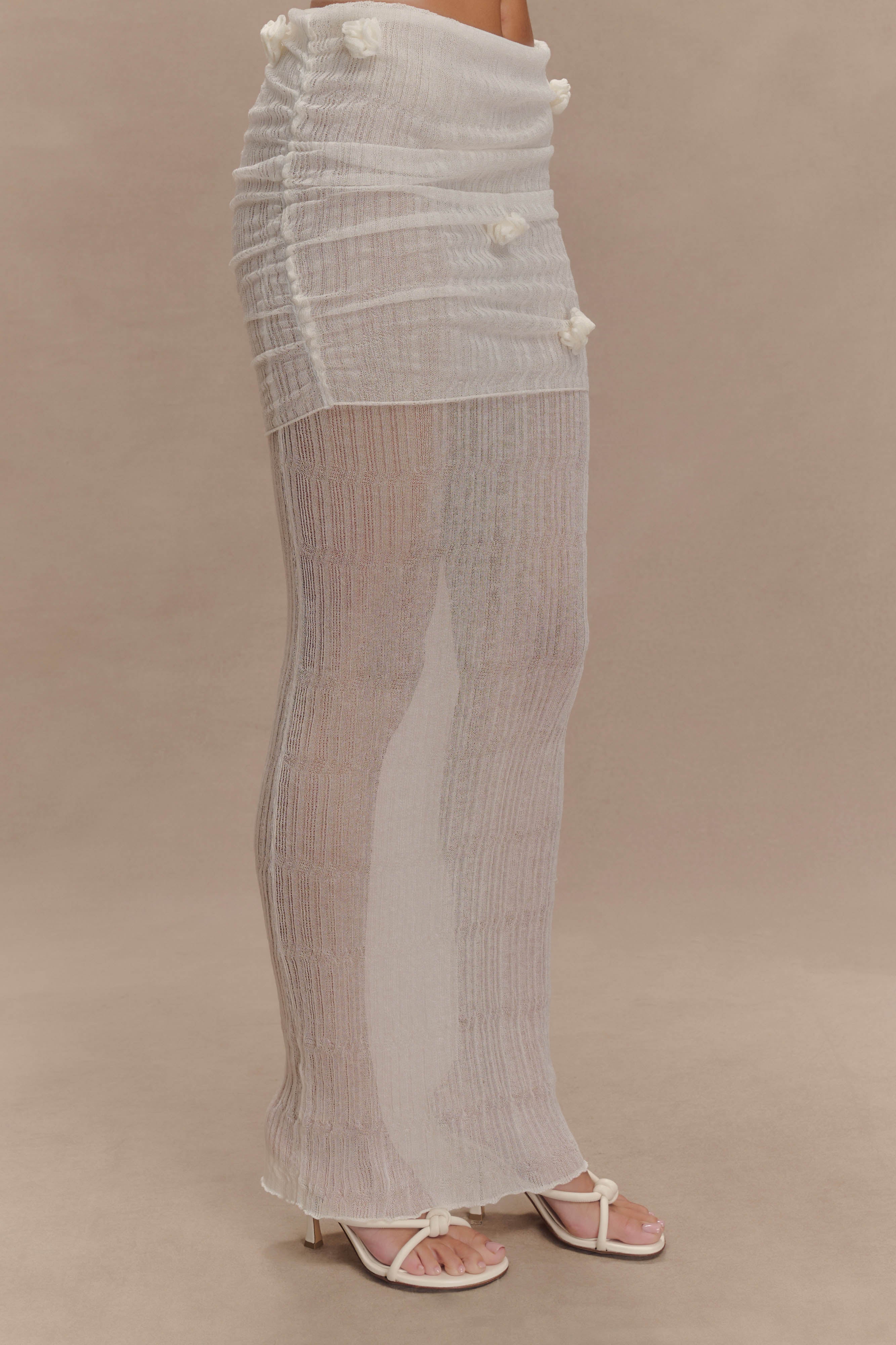 Orianna Orchid Knit Maxi Skirt - Ivory - Image 8