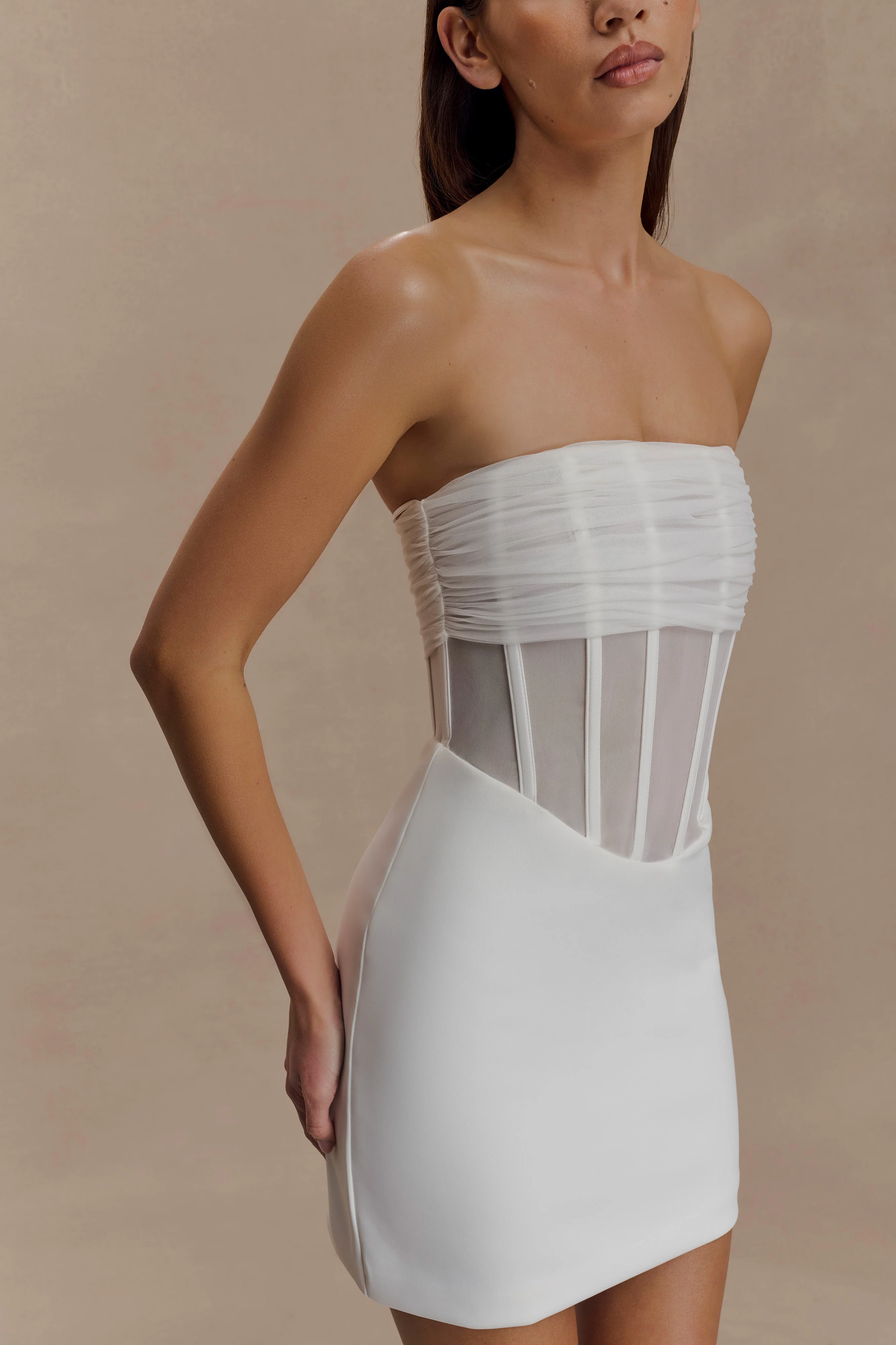 Palmer Mesh Corset Mini Dress - Ivory - Image 4