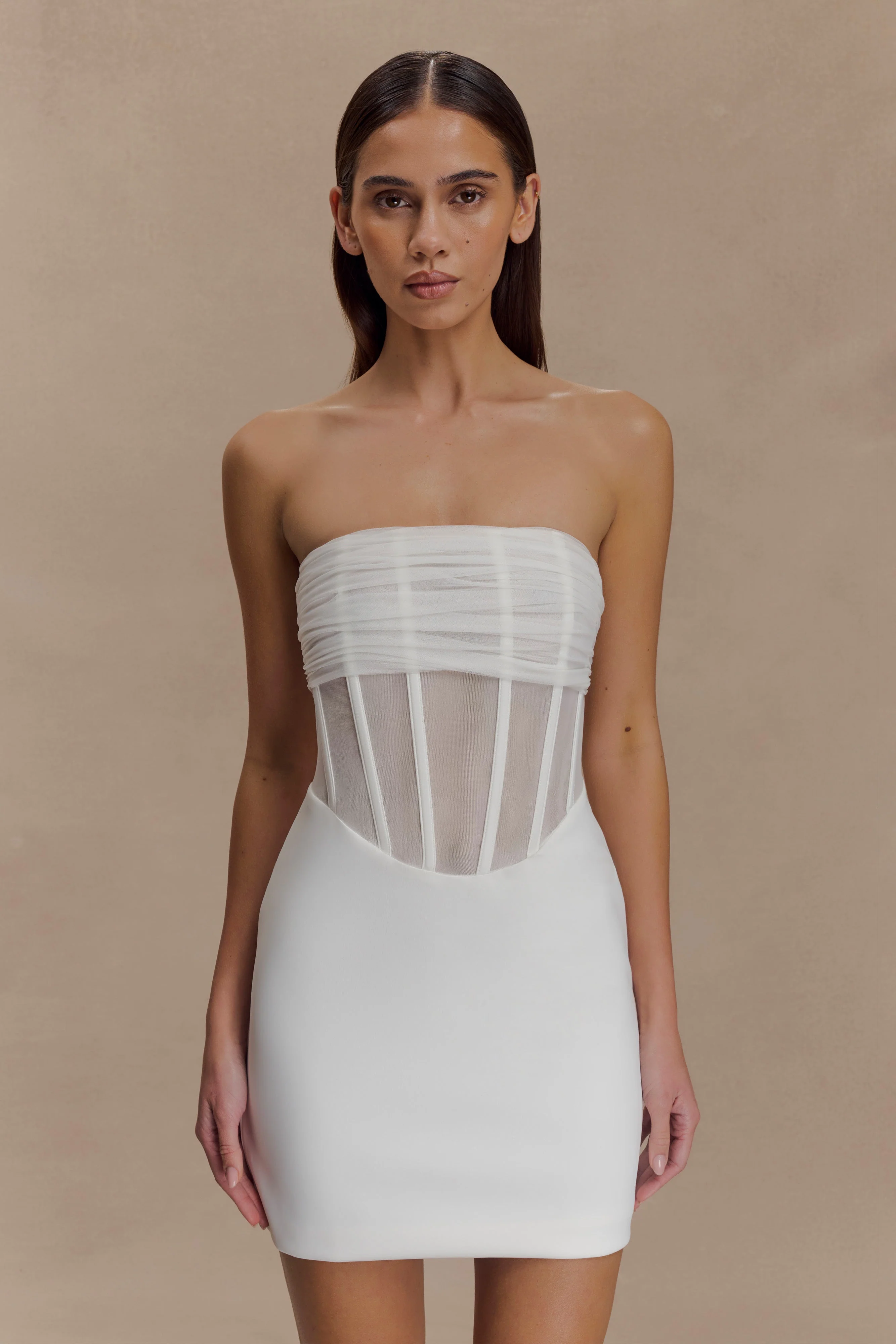 Palmer Mesh Corset Mini Dress - Ivory - Image 7