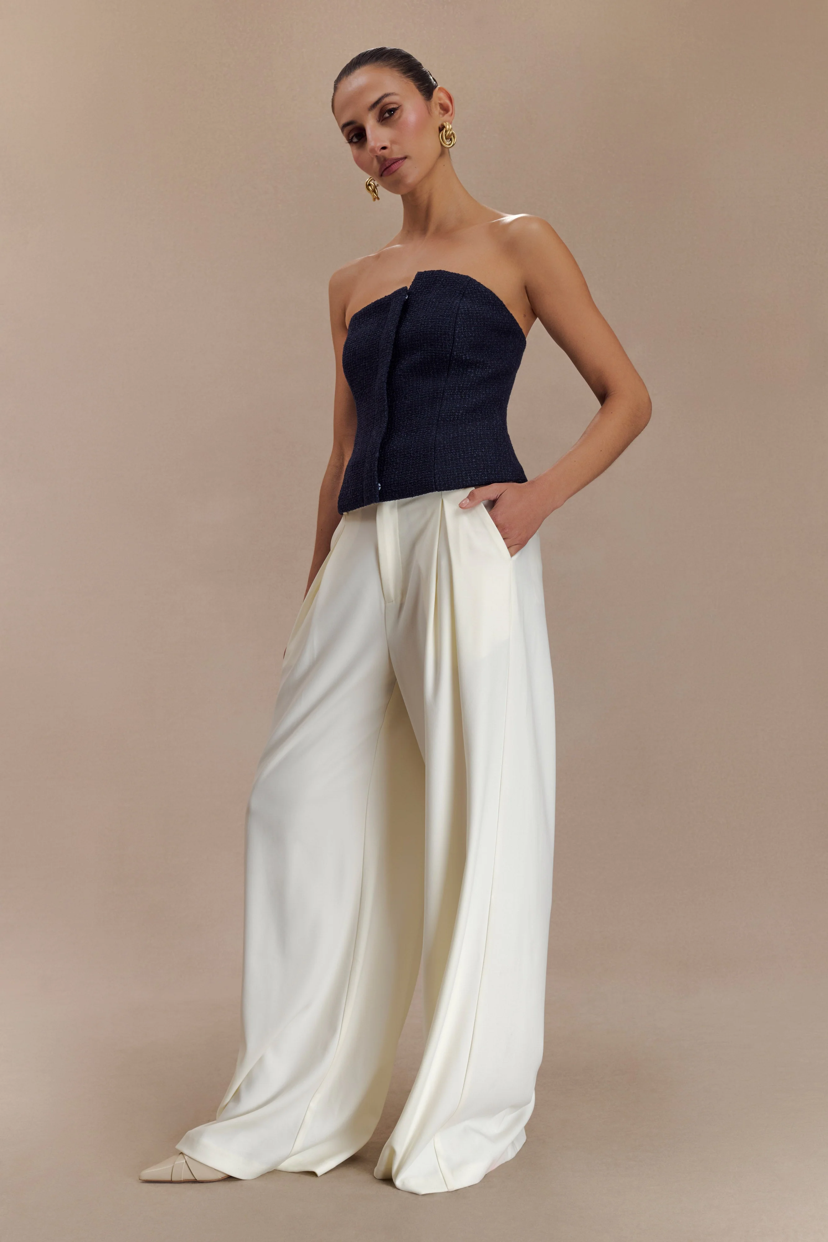 Parker Boucle Strapless Asymmetric Top - Midnight Blue - Image 3