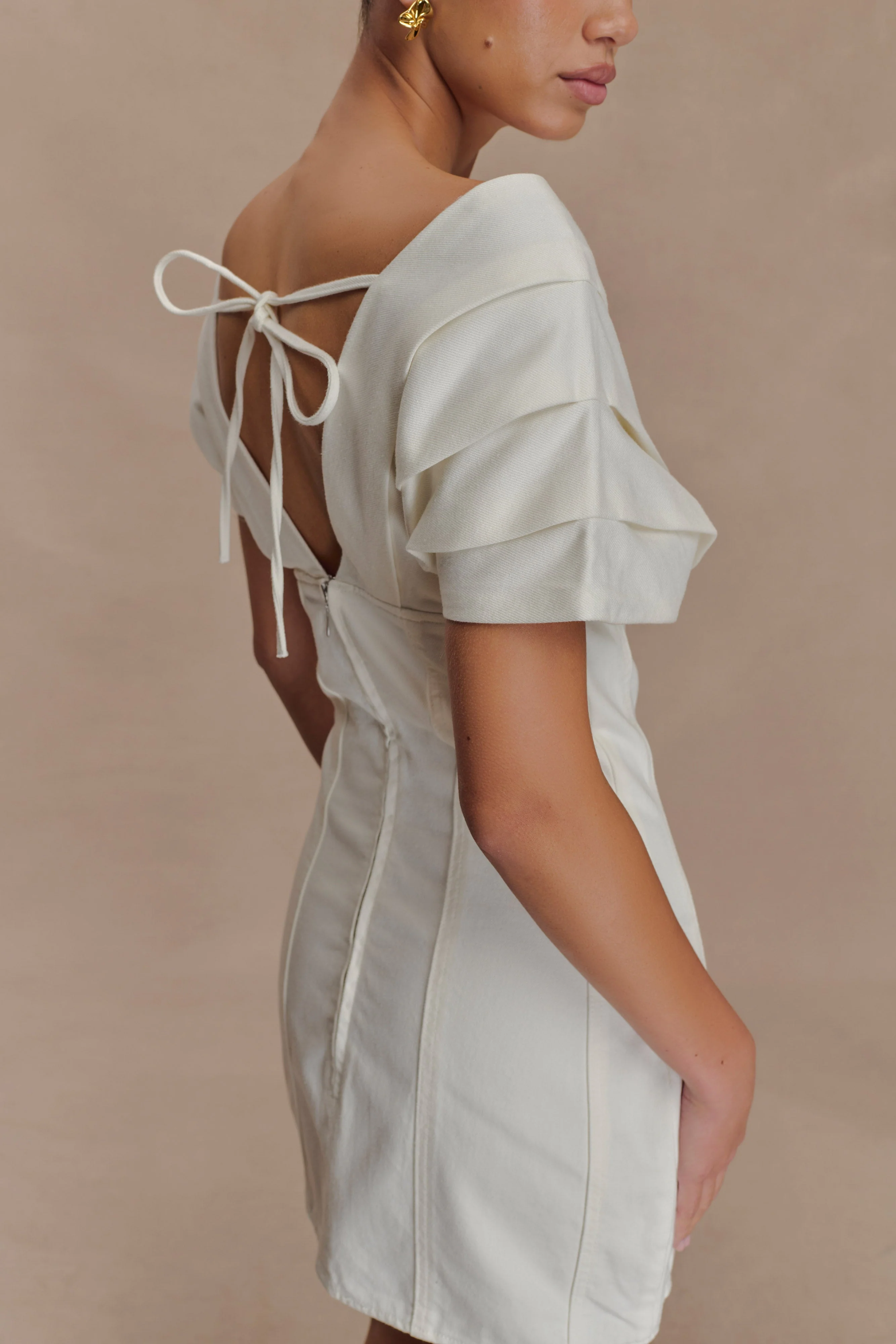 Pascale Off Shoulder Denim Mini Dress - White - Image 3
