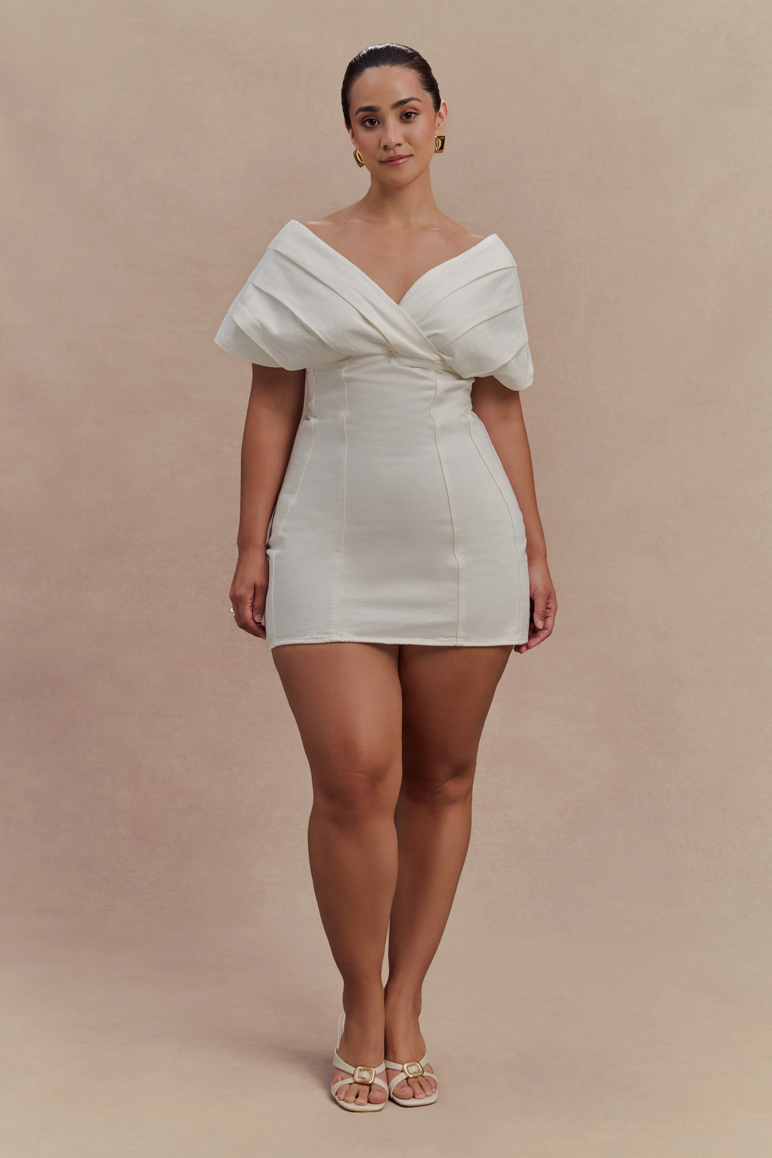 Pascale Off Shoulder Denim Mini Dress - White - Image 6