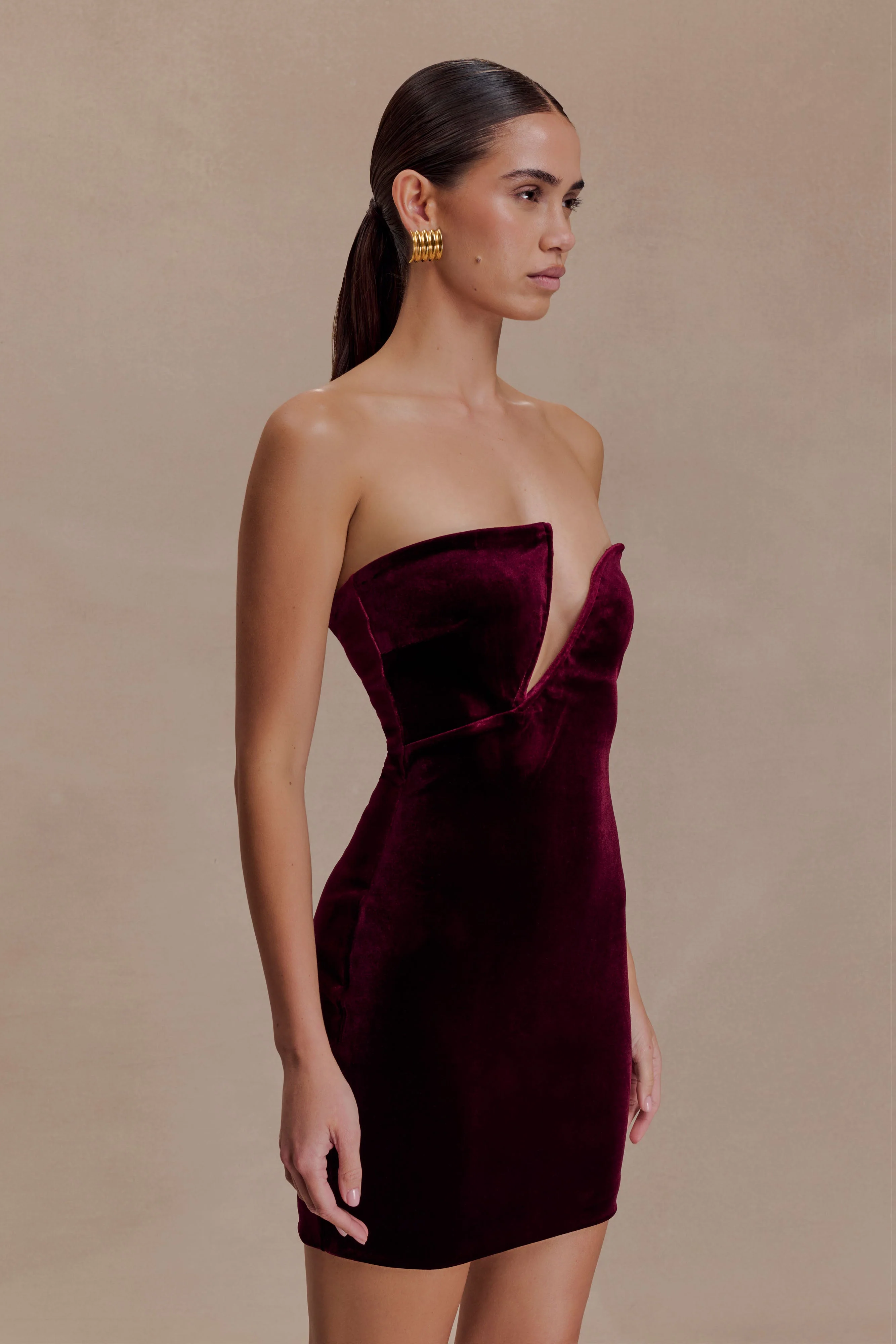 Paulina Velvet Strapless Mini Dress - Wine - Image 3