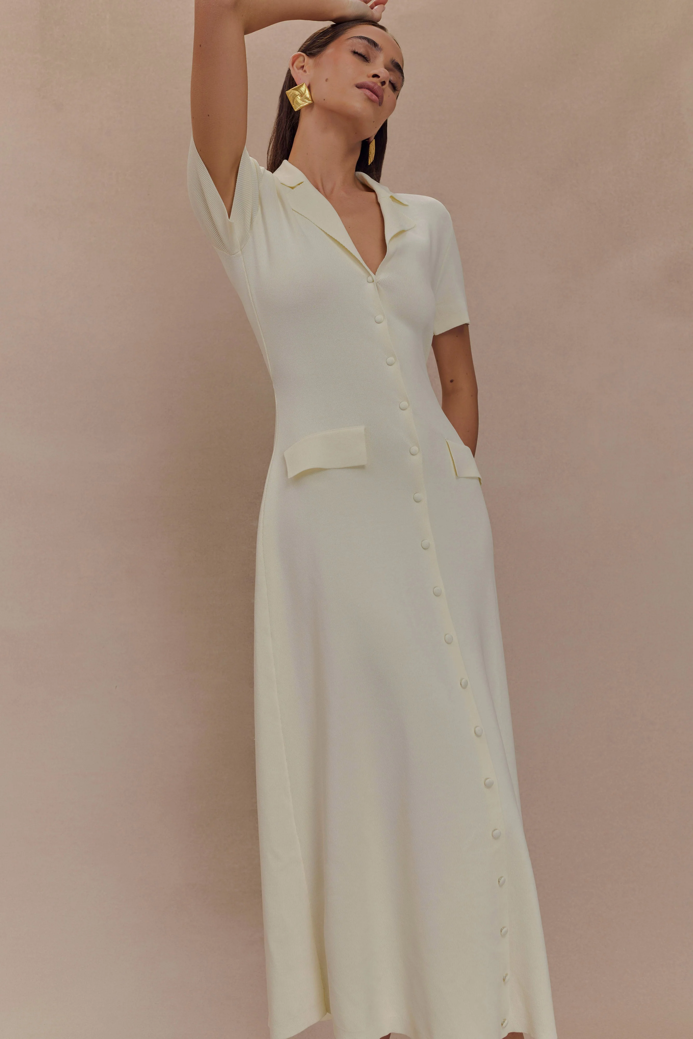 Pearson Short Sleeve Knit Midi Dress - Ivory - Image 3