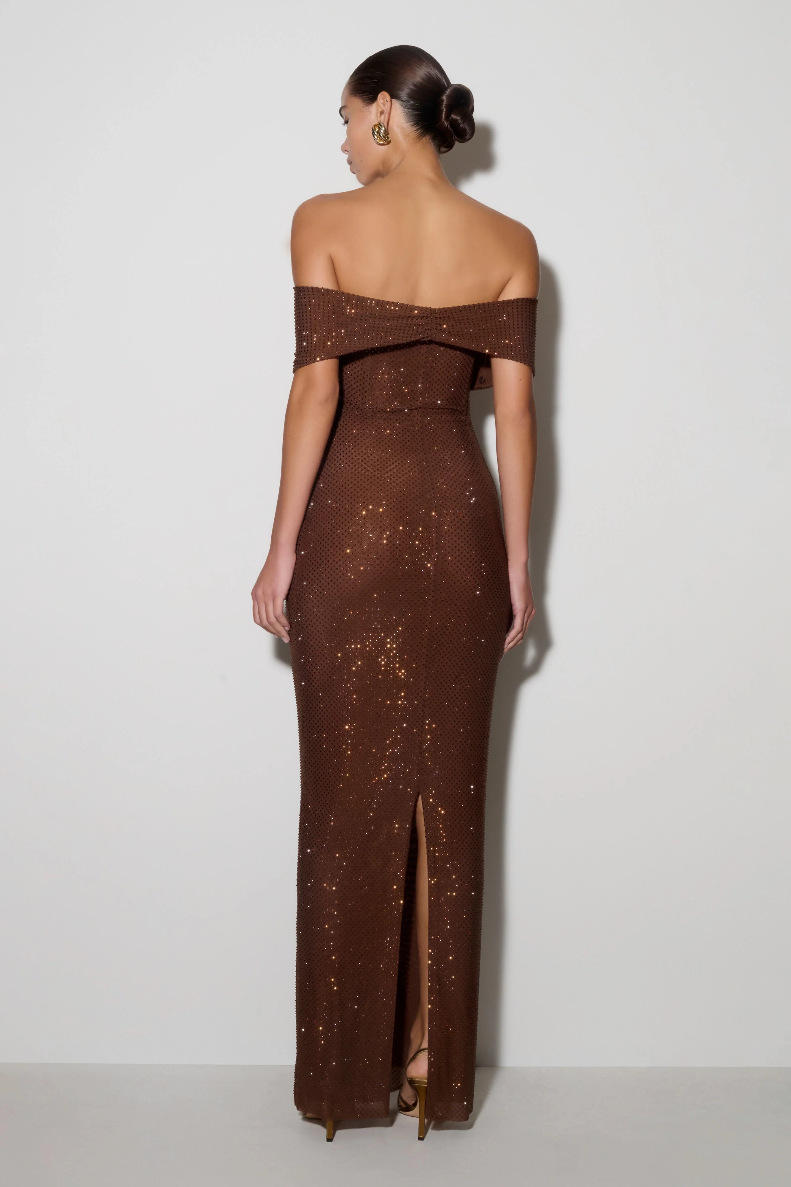 Phi Multi-Wear Cowl Diamante Maxi Dress - Chocolate - Image 2