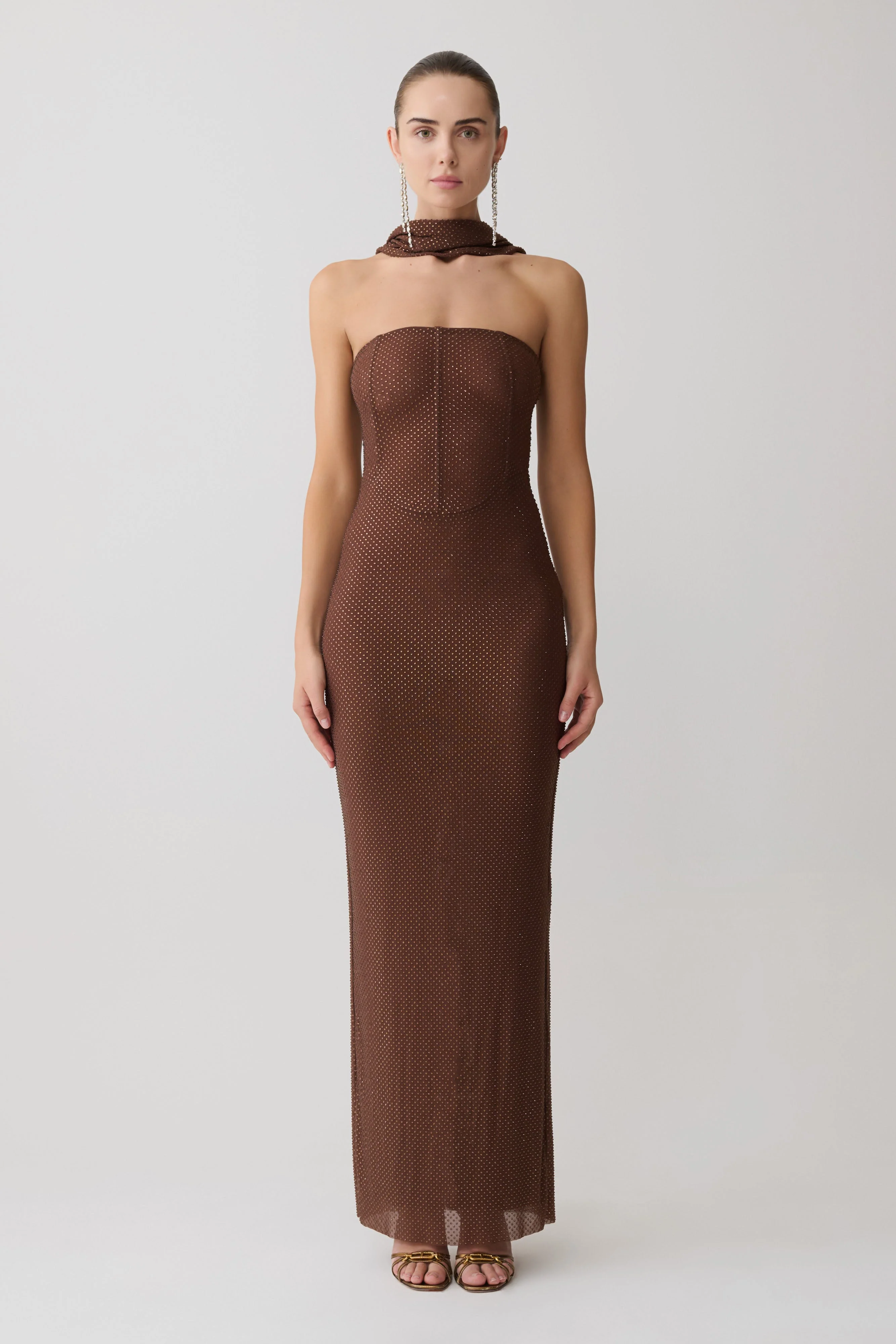 Phi Multi-Wear Cowl Diamante Maxi Dress - Chocolate - Image 4