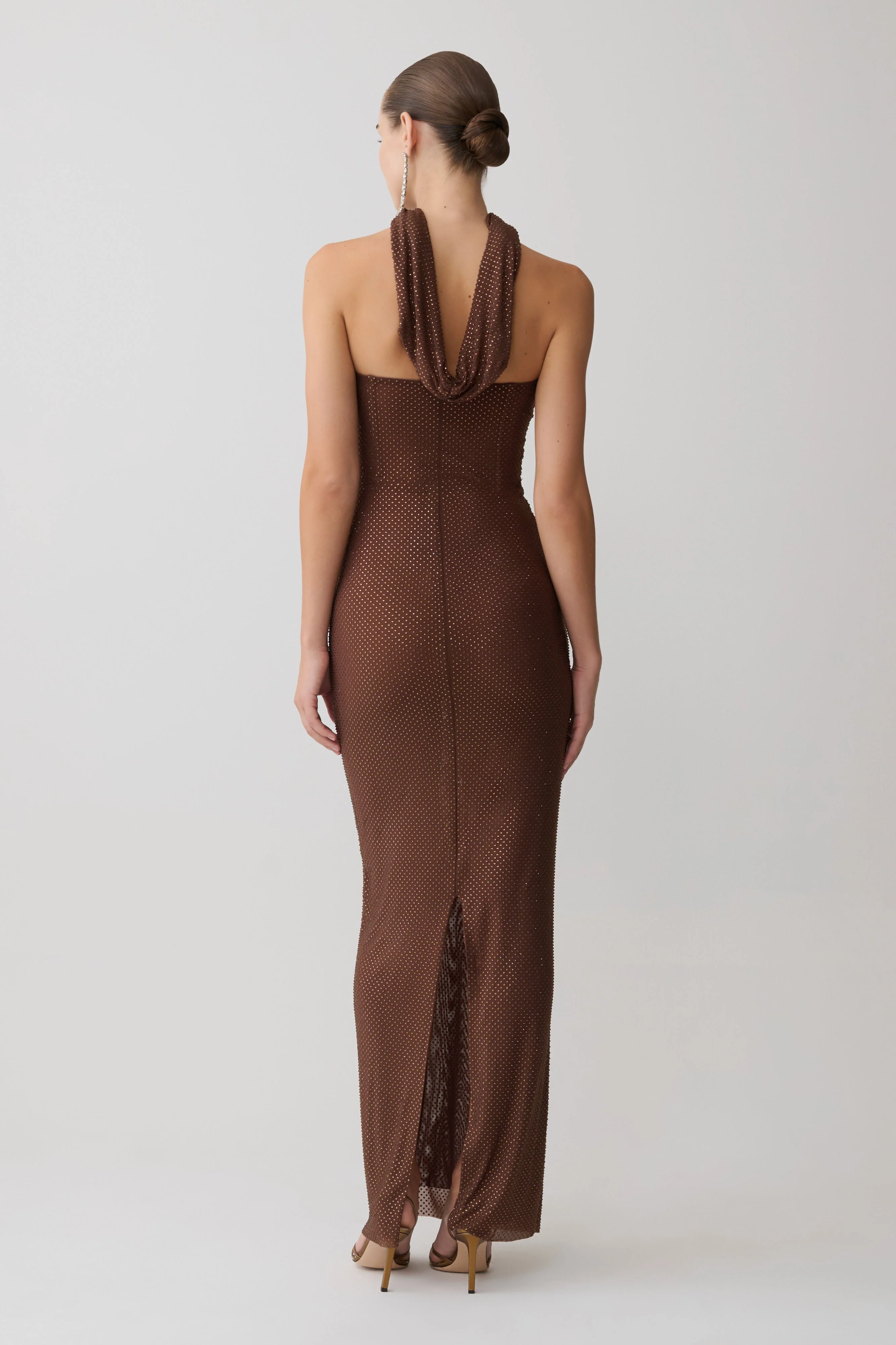 Phi Multi-Wear Cowl Diamante Maxi Dress - Chocolate - Image 5