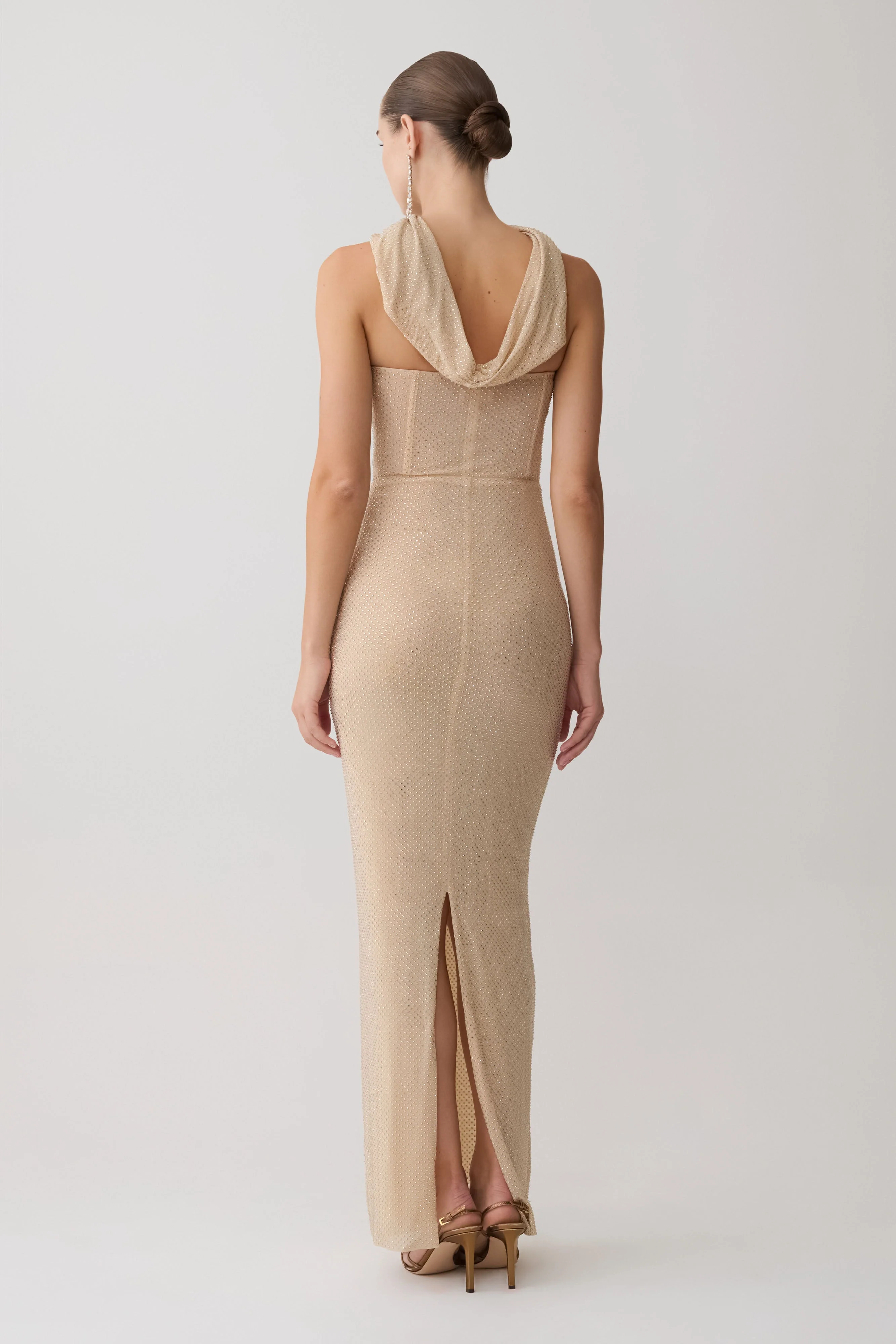 Phi Multi-Wear Cowl Diamante Maxi Dress - Gold - Image 12