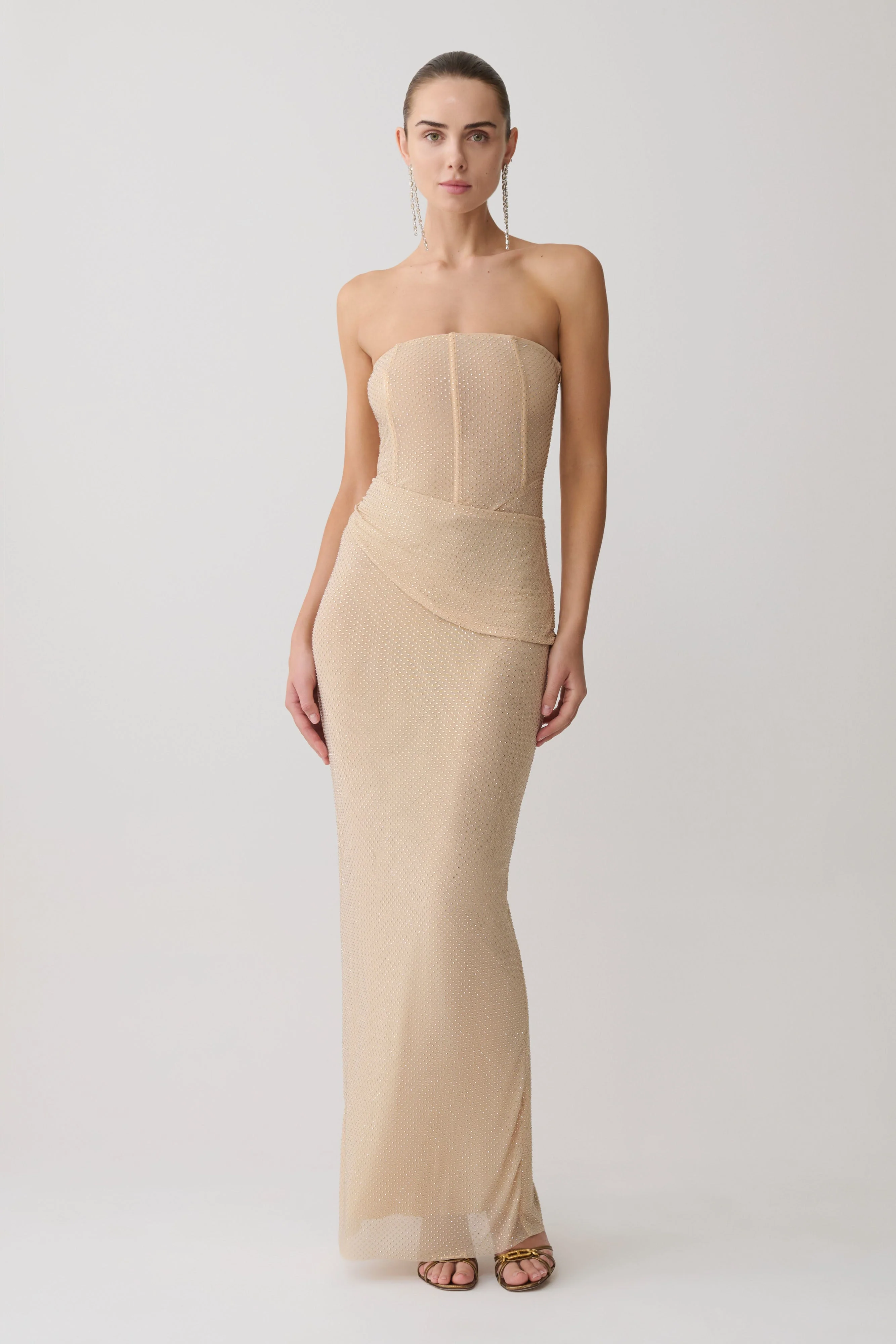 Phi Multi-Wear Cowl Diamante Maxi Dress - Gold - Image 13