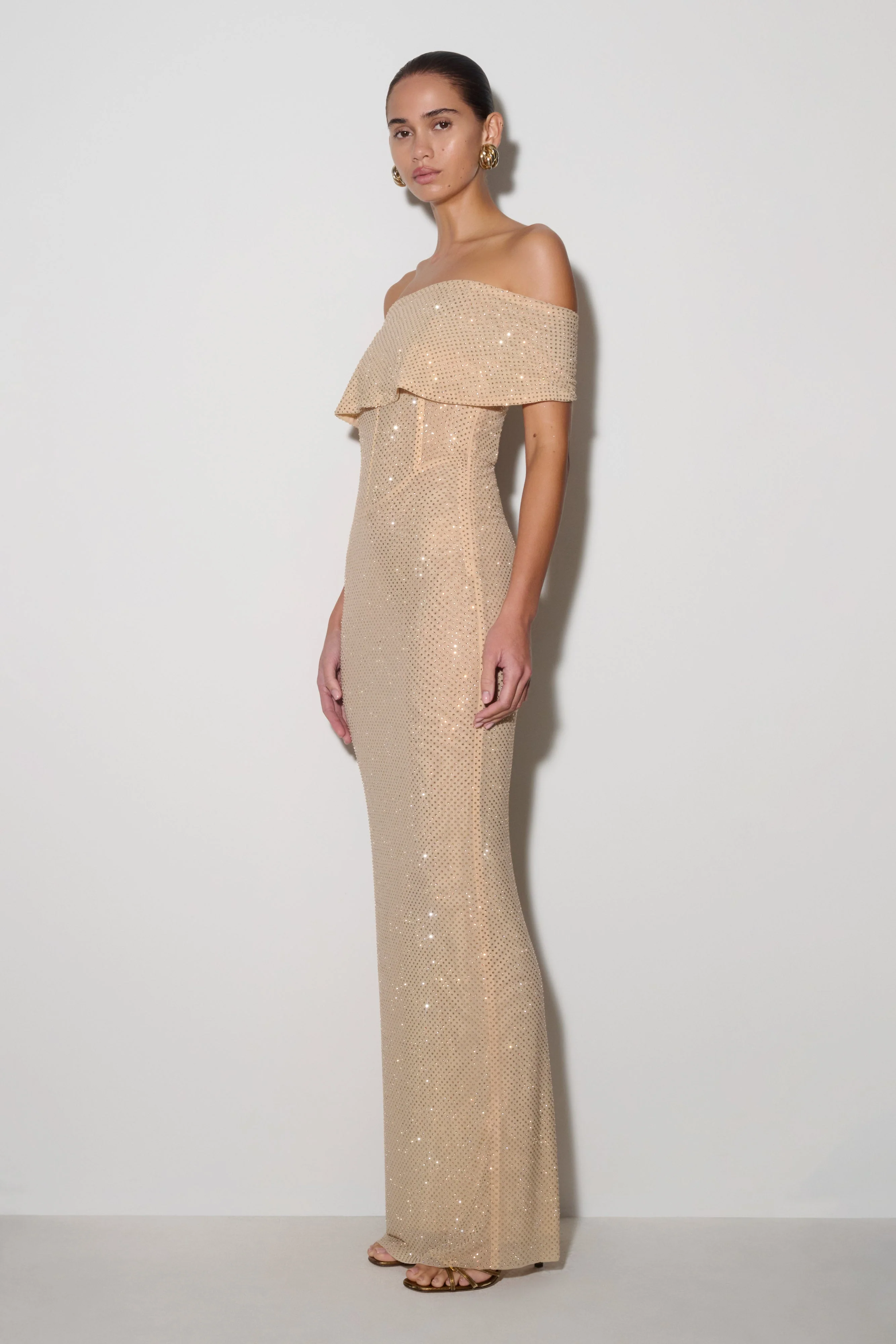 Phi Multi-Wear Cowl Diamante Maxi Dress - Gold - Image 2