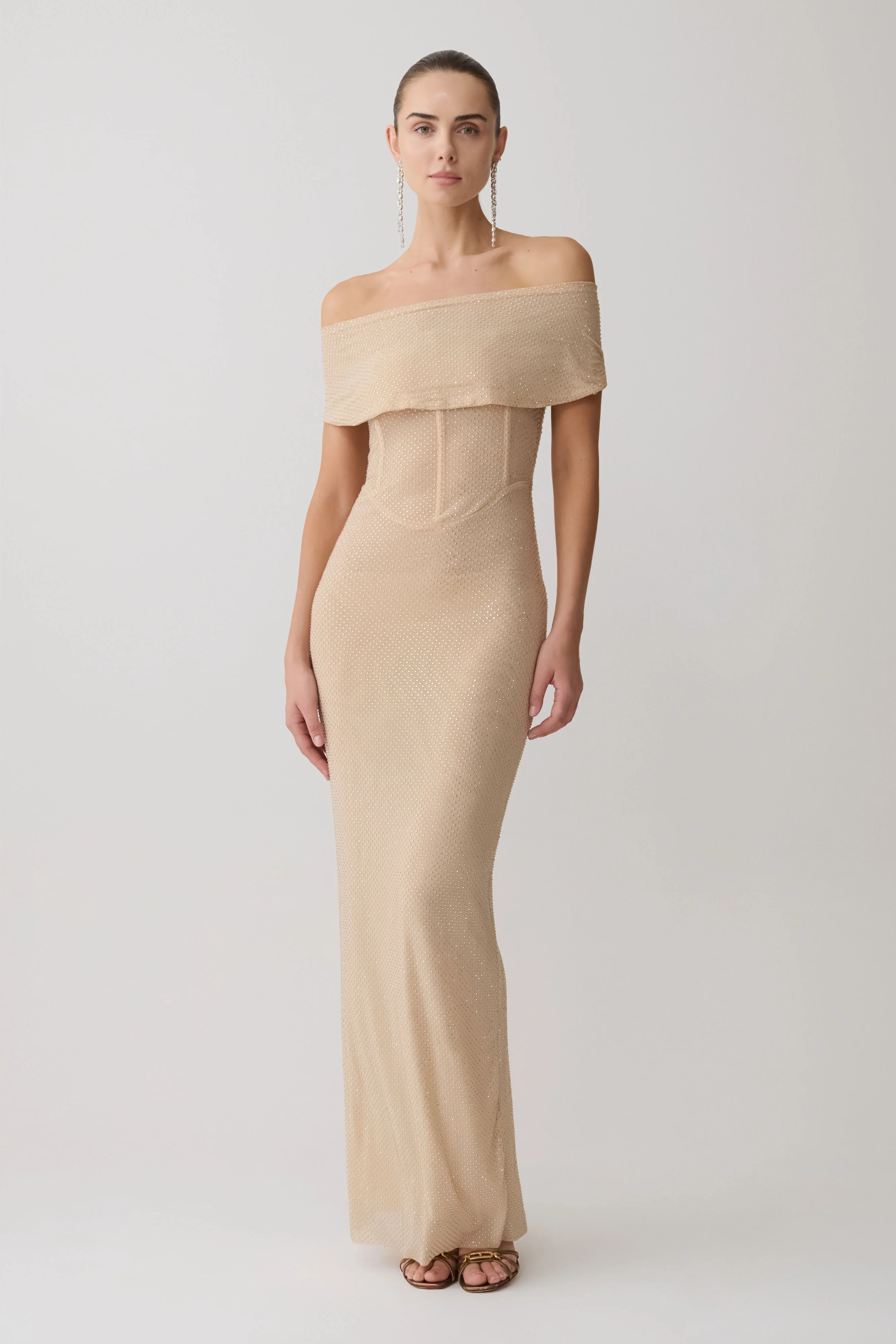 Phi Multi-Wear Cowl Diamante Maxi Dress - Gold - Image 4
