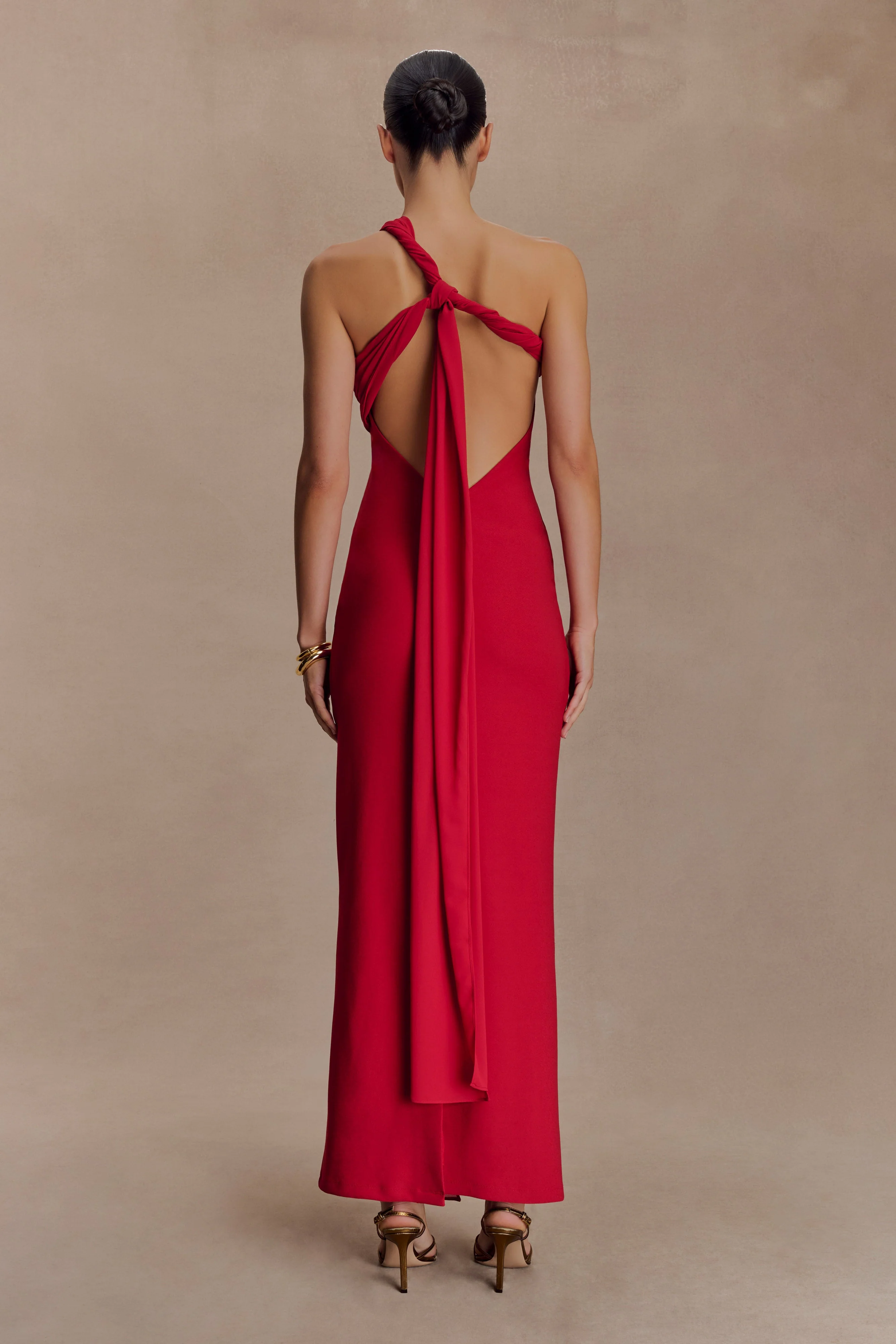 Philippa Knotted Crepe Maxi Dress - Ruby - Image 4