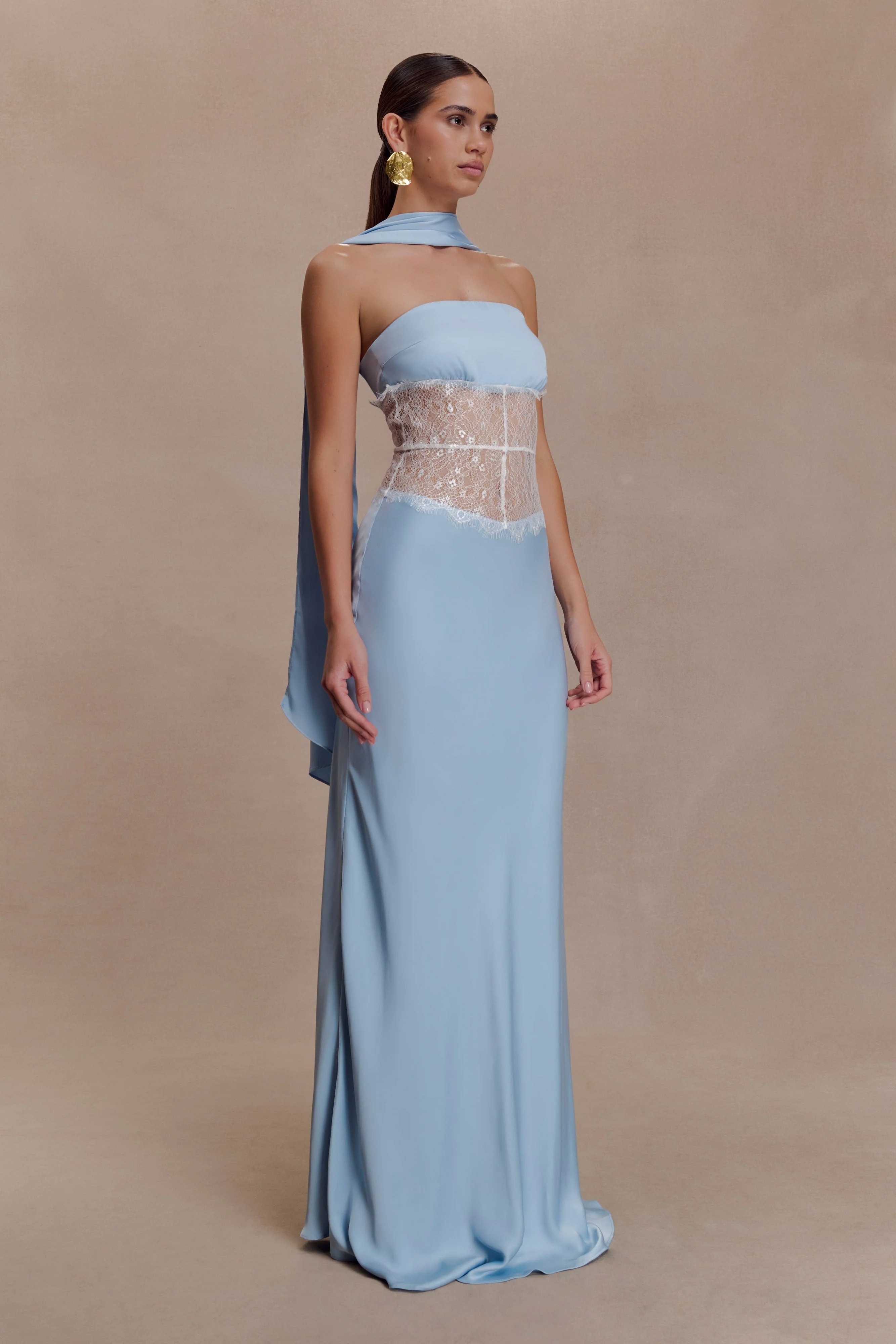 Pilar Strapless Satin And Lace Maxi Dress - Cornflower Blue - Image 2