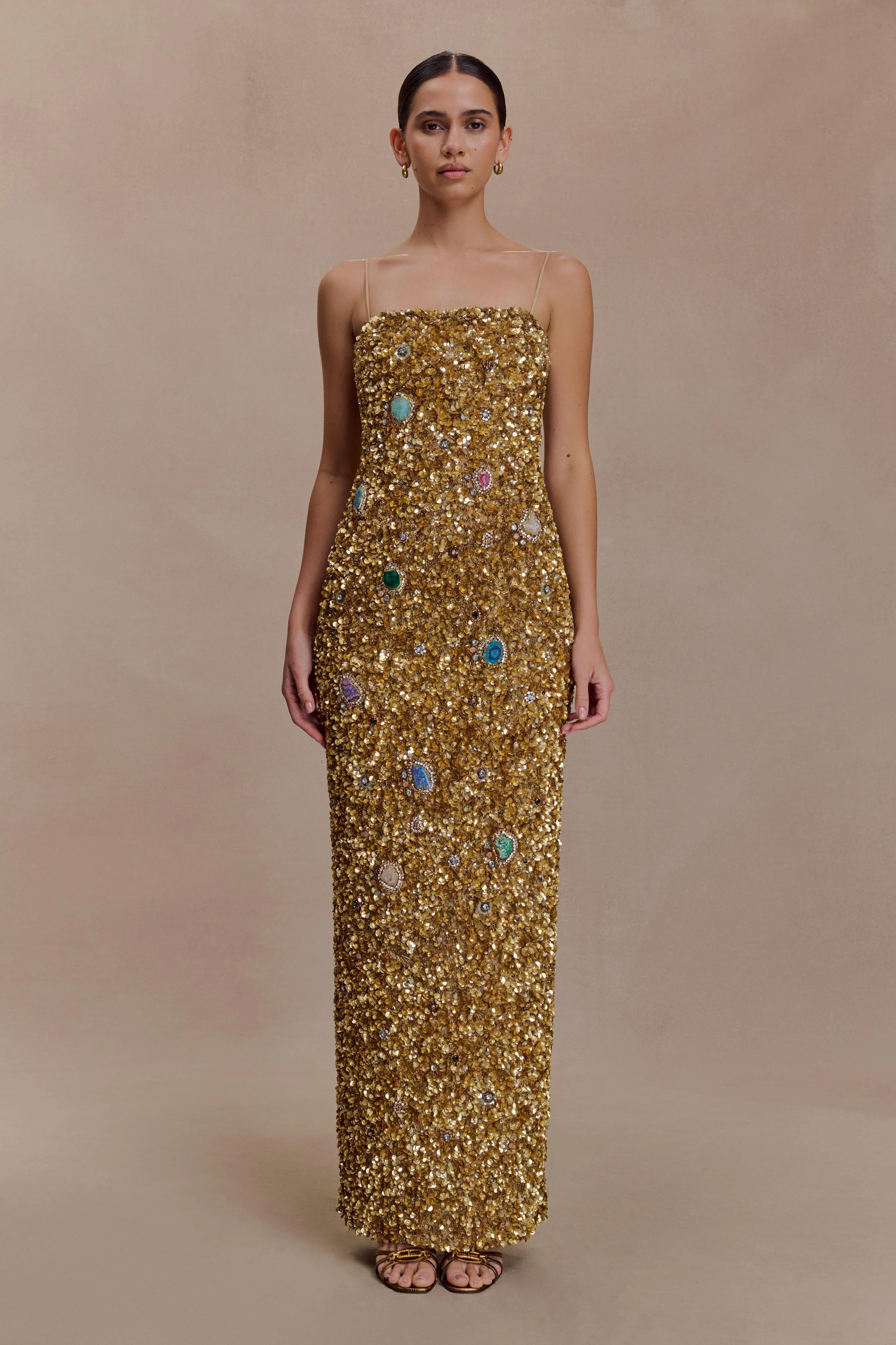 Porter Hand Beaded Midi Dress - Gold - Image 7