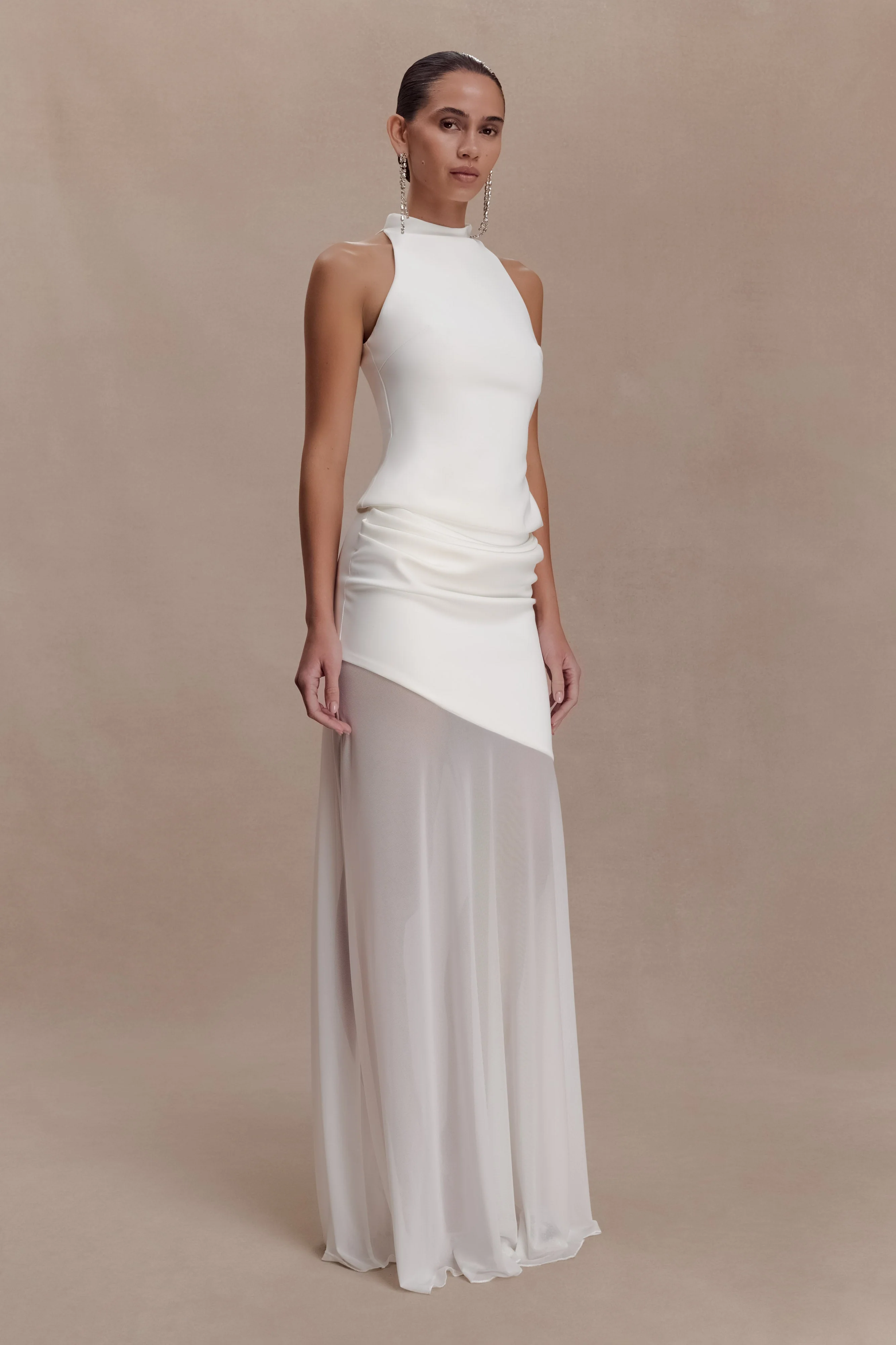Portia Scuba And Mesh Maxi Skirt - White - Image 4