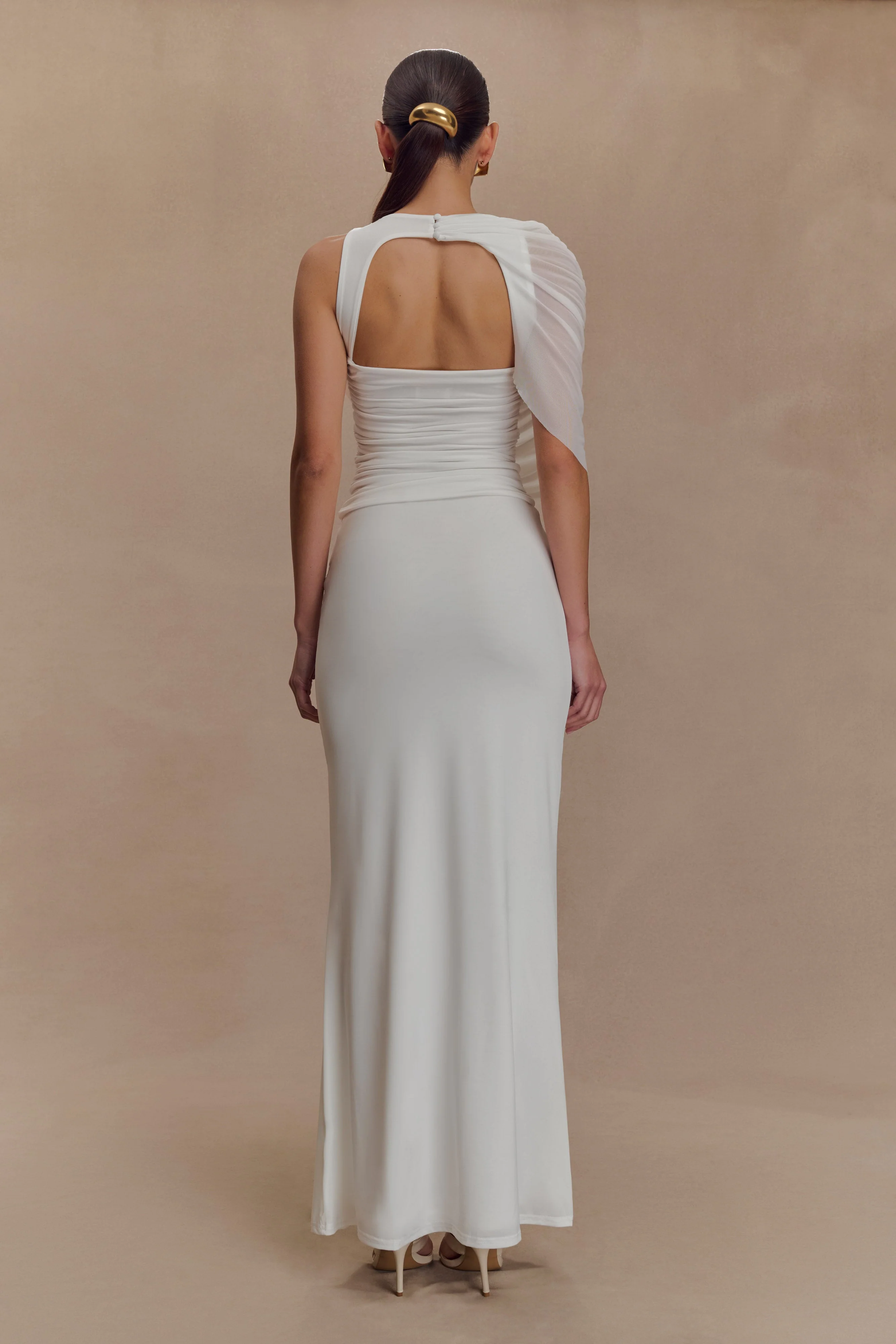 Pruedance Slinky Draped Top With Mesh Overlay - White - Image 6