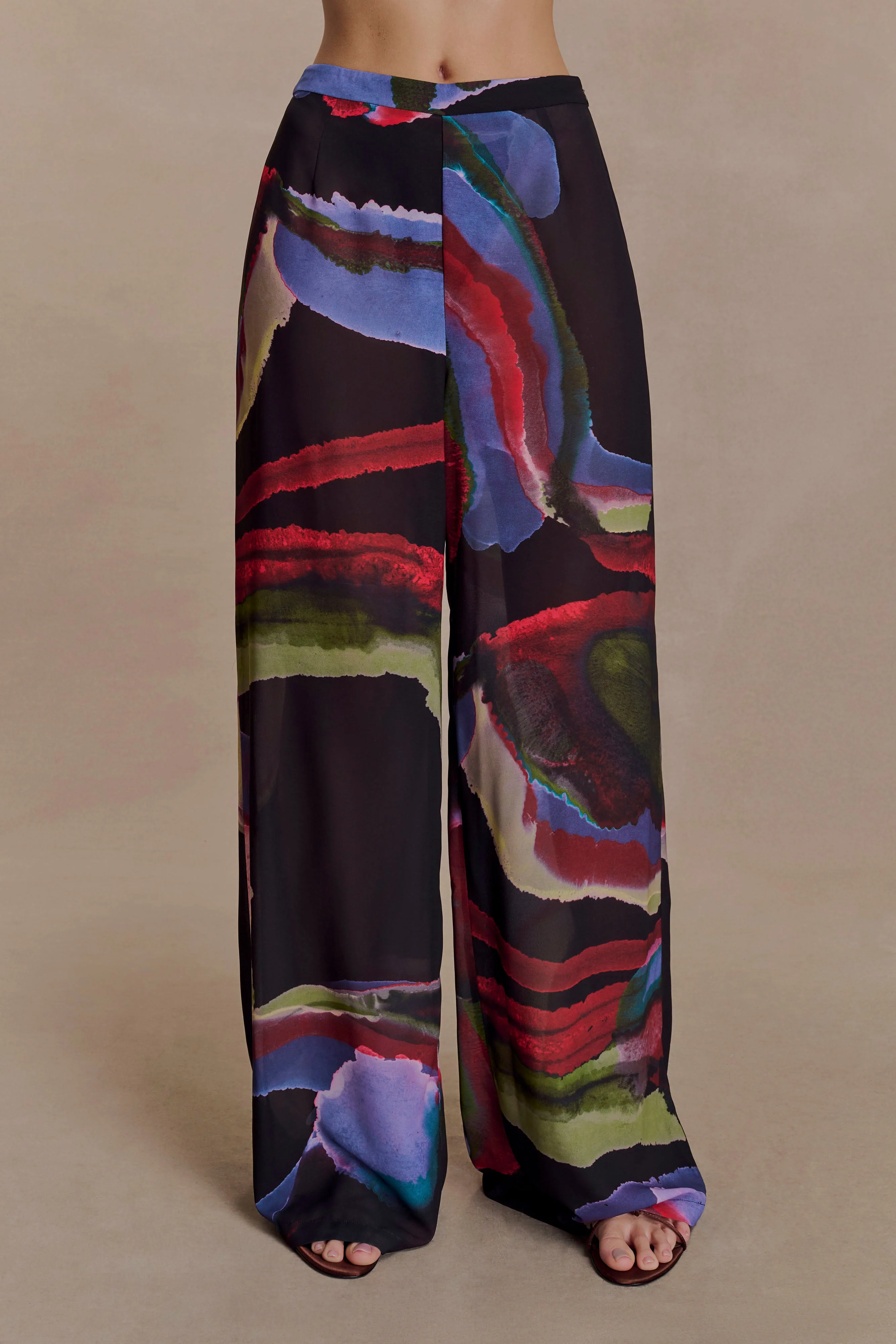 Rachel Chiffon Straight Leg Pants - Multi Fluid Reverie Print - Image 6