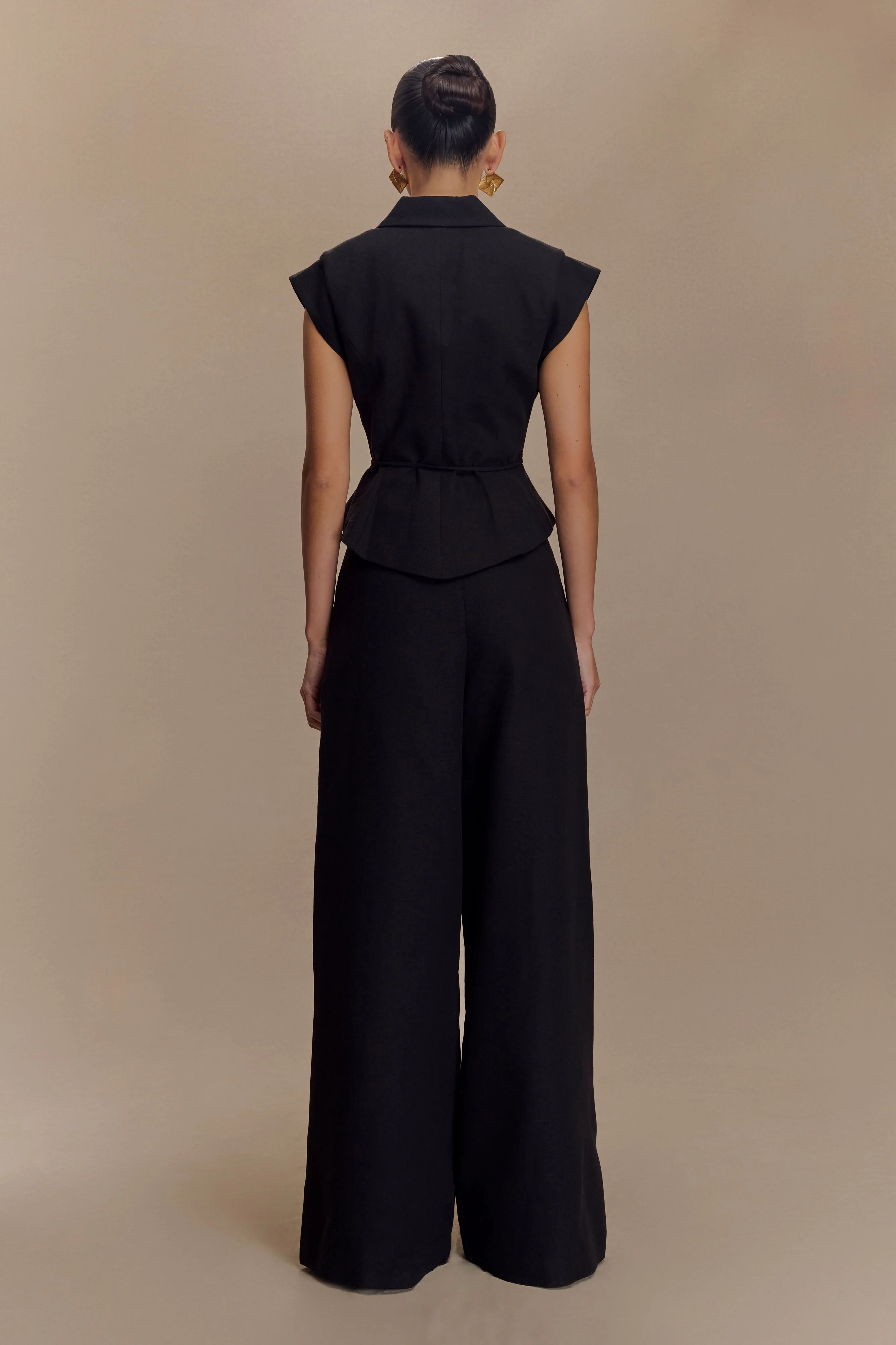 Raya Mid Rise Wide Leg Linen Pant - Black - Image 2