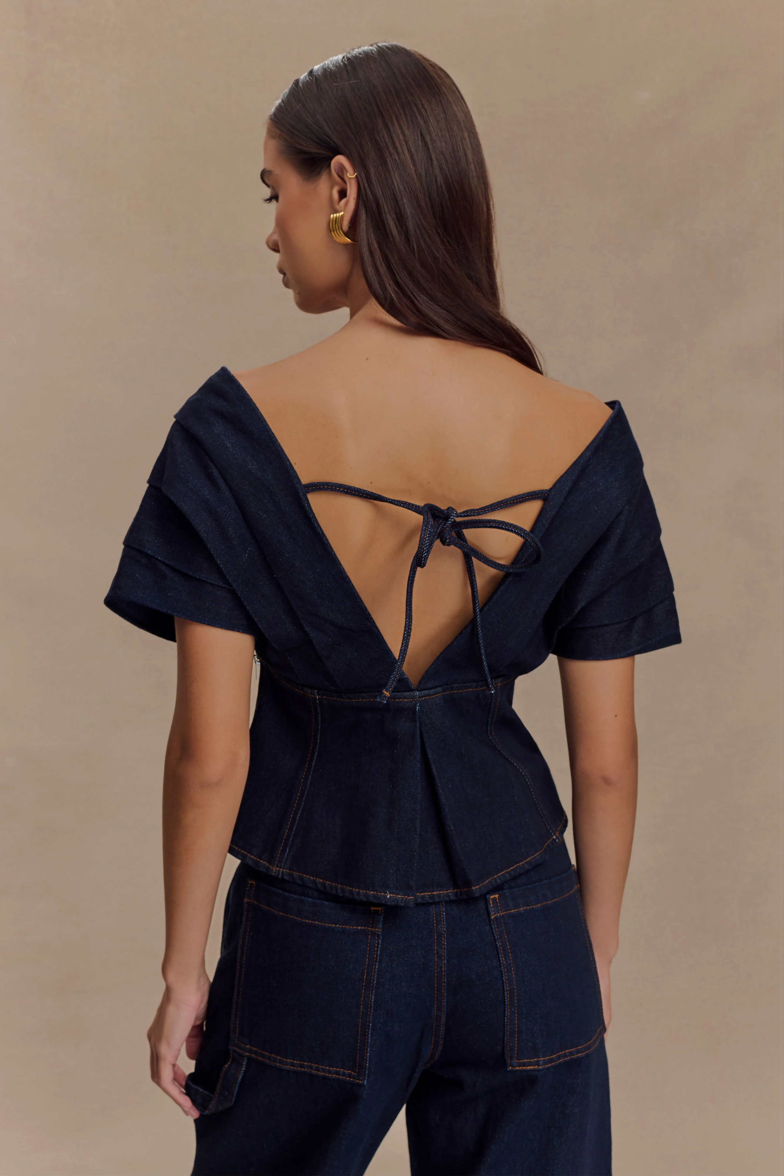 Rayne Off Shoulder Denim Top - Indigo Blue - Image 2