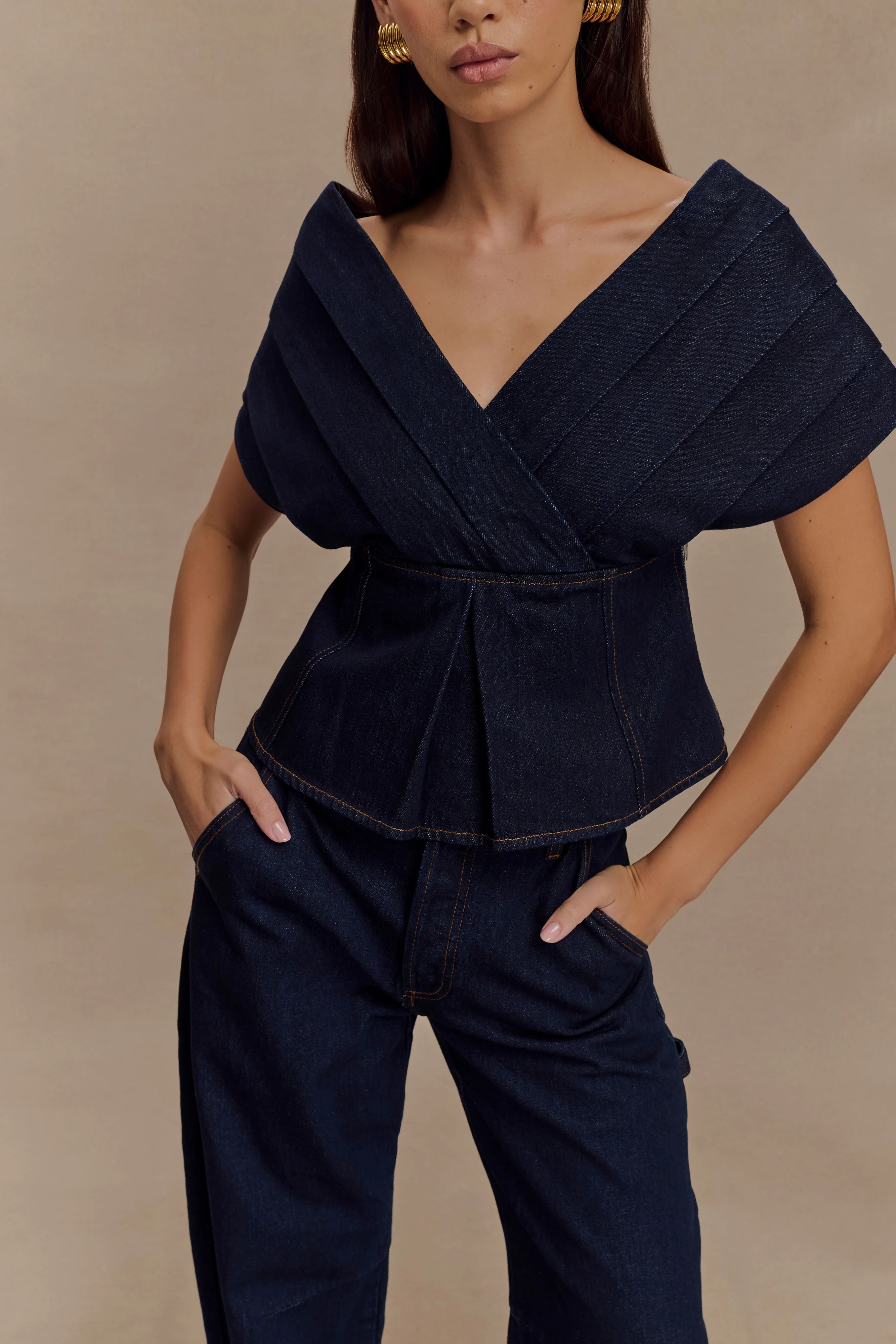 Rayne Off Shoulder Denim Top - Indigo Blue - Image 3