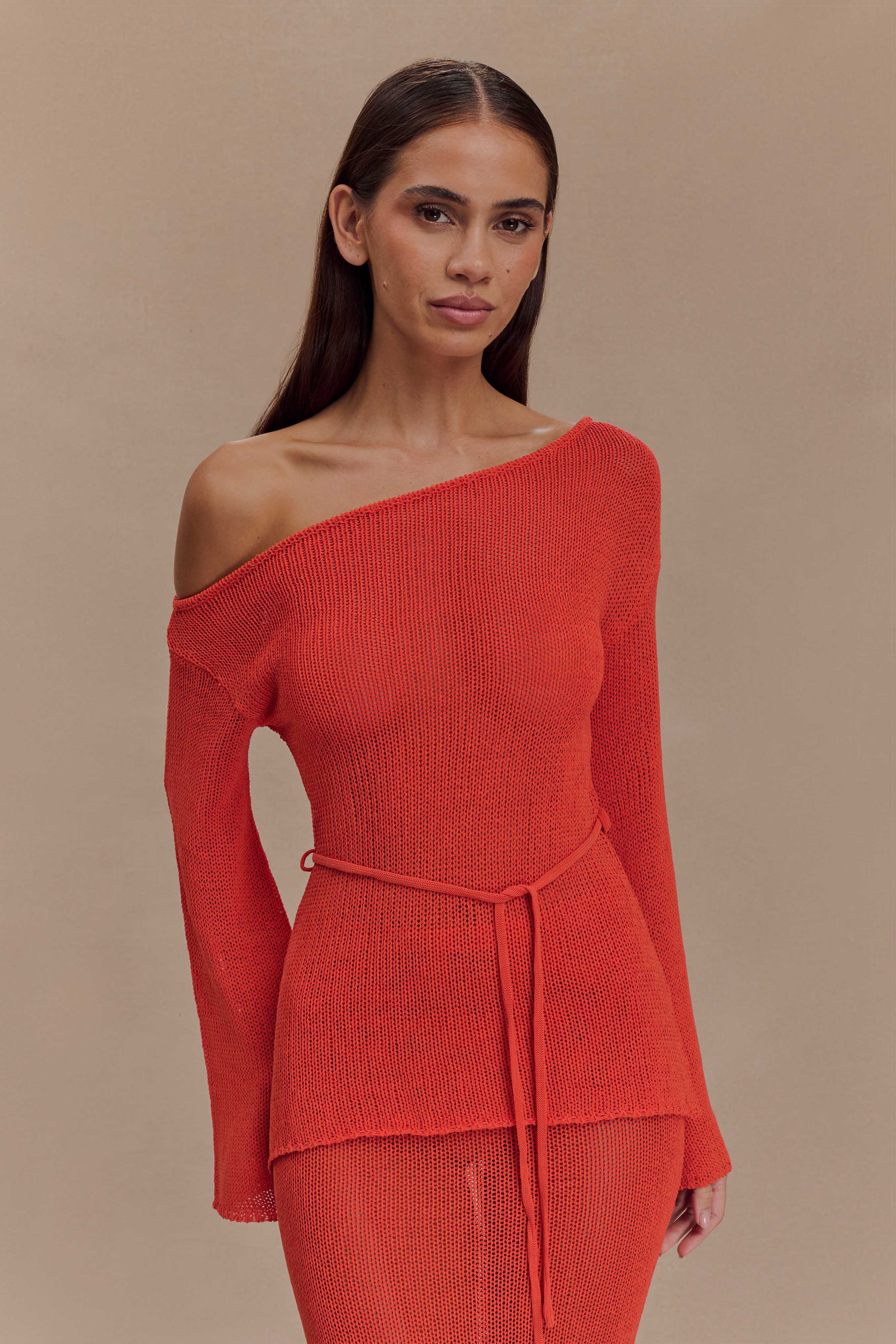 Reagan Off Shoulder Knit Top - Orange - Image 4