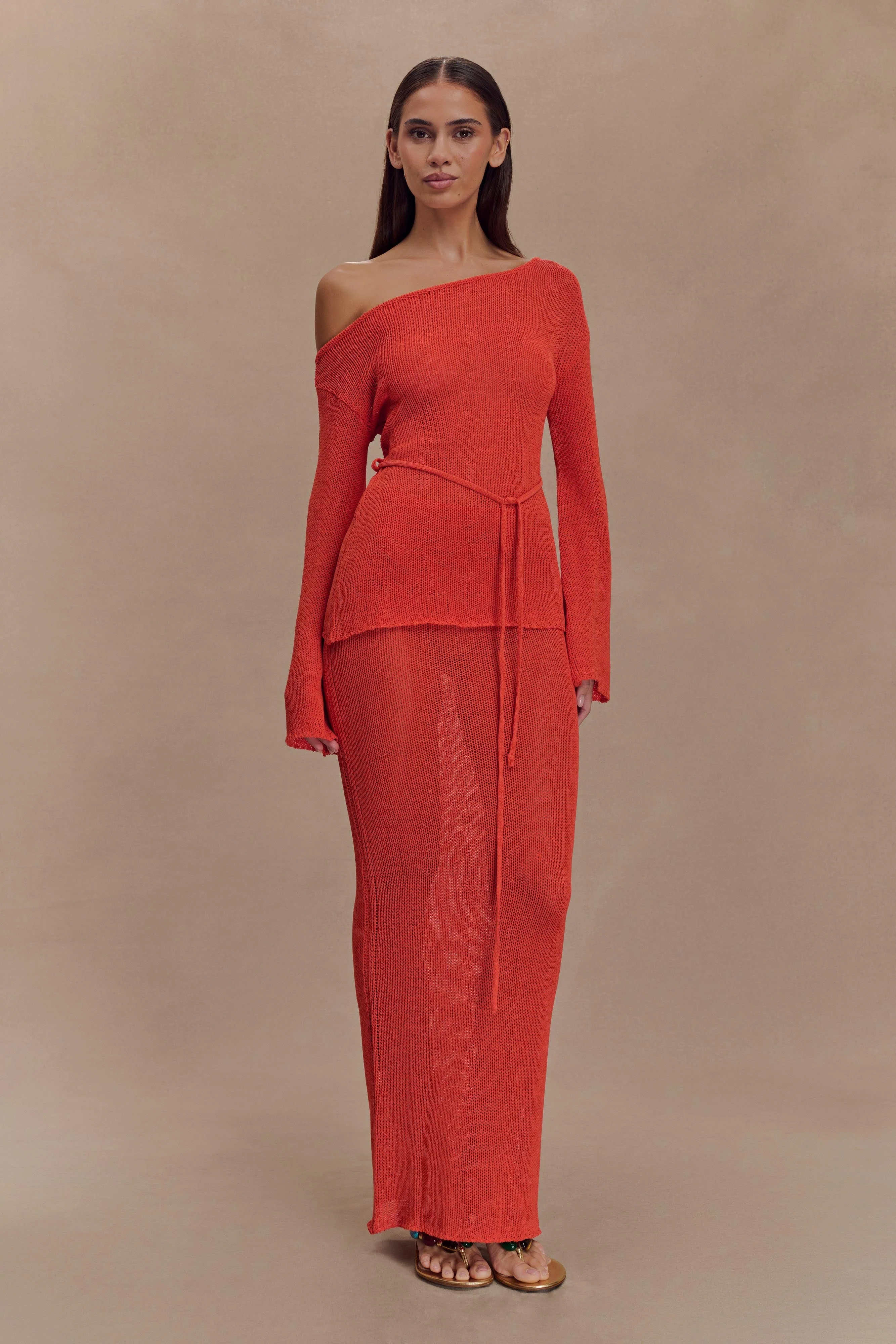 Reagan Off Shoulder Knit Top - Orange - Image 7
