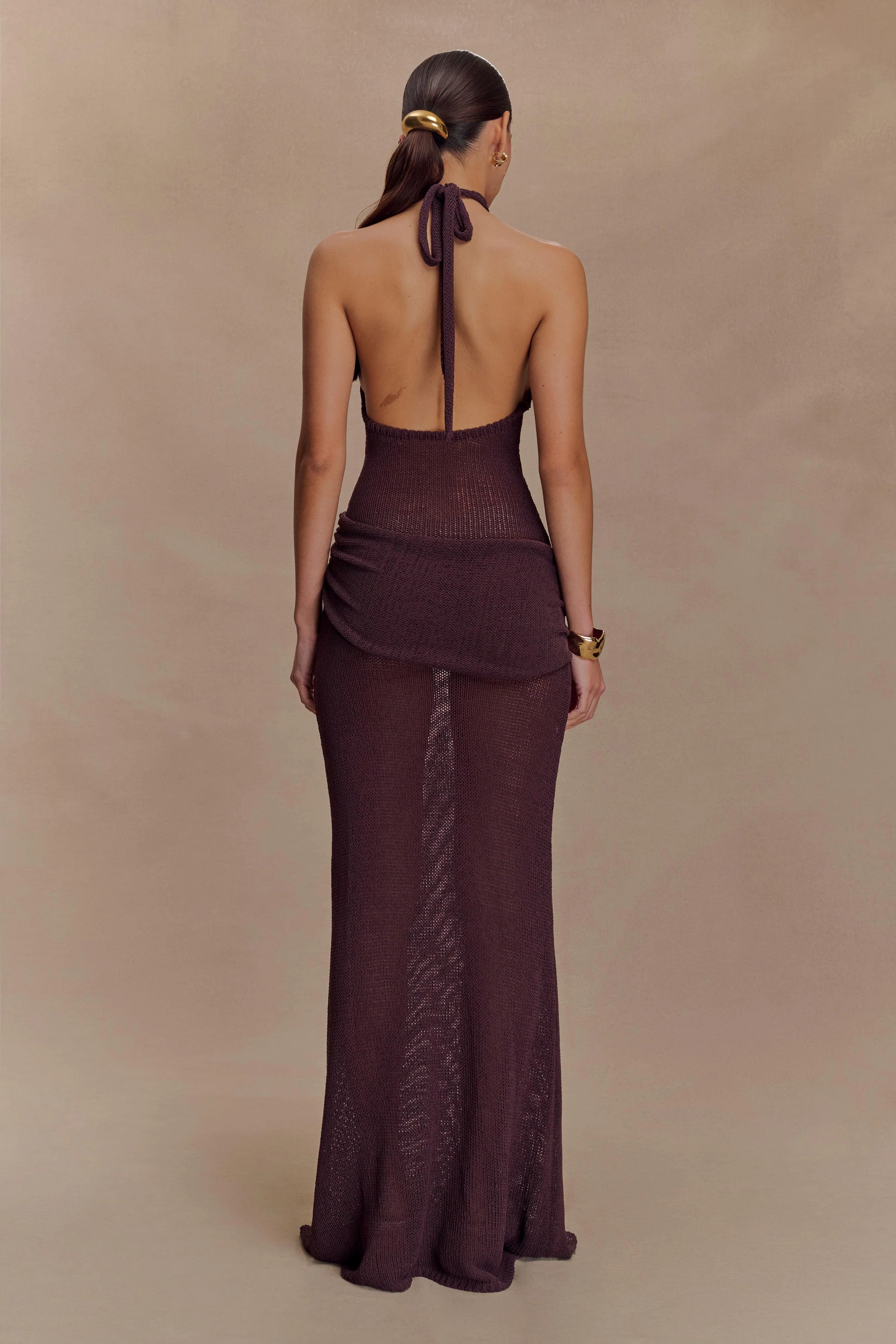 Reece Halter Knit Maxi Dress - Chocolate - Image 3