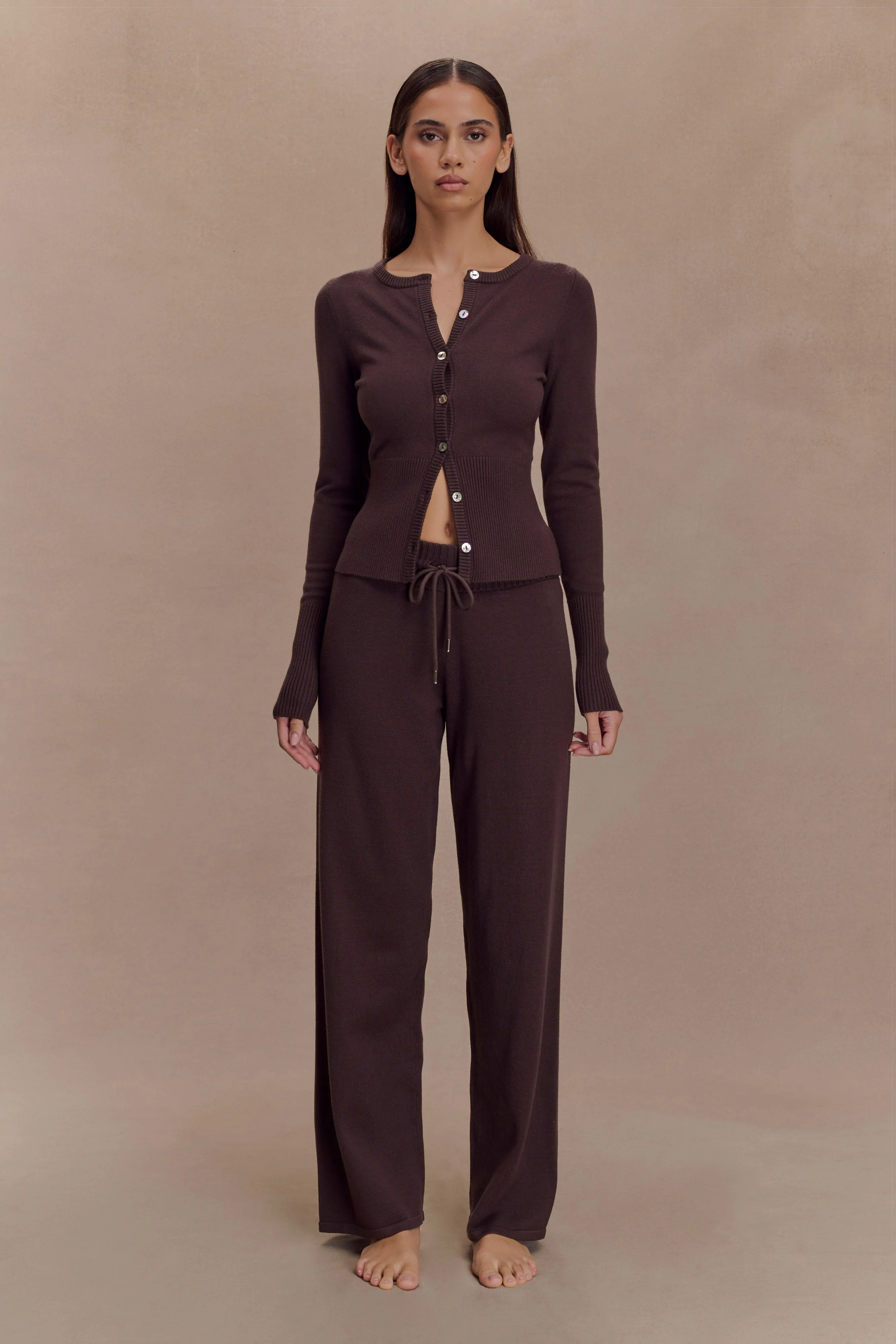 Reese Fitted Knit Cardigan - Dark Chocolate - Image 6