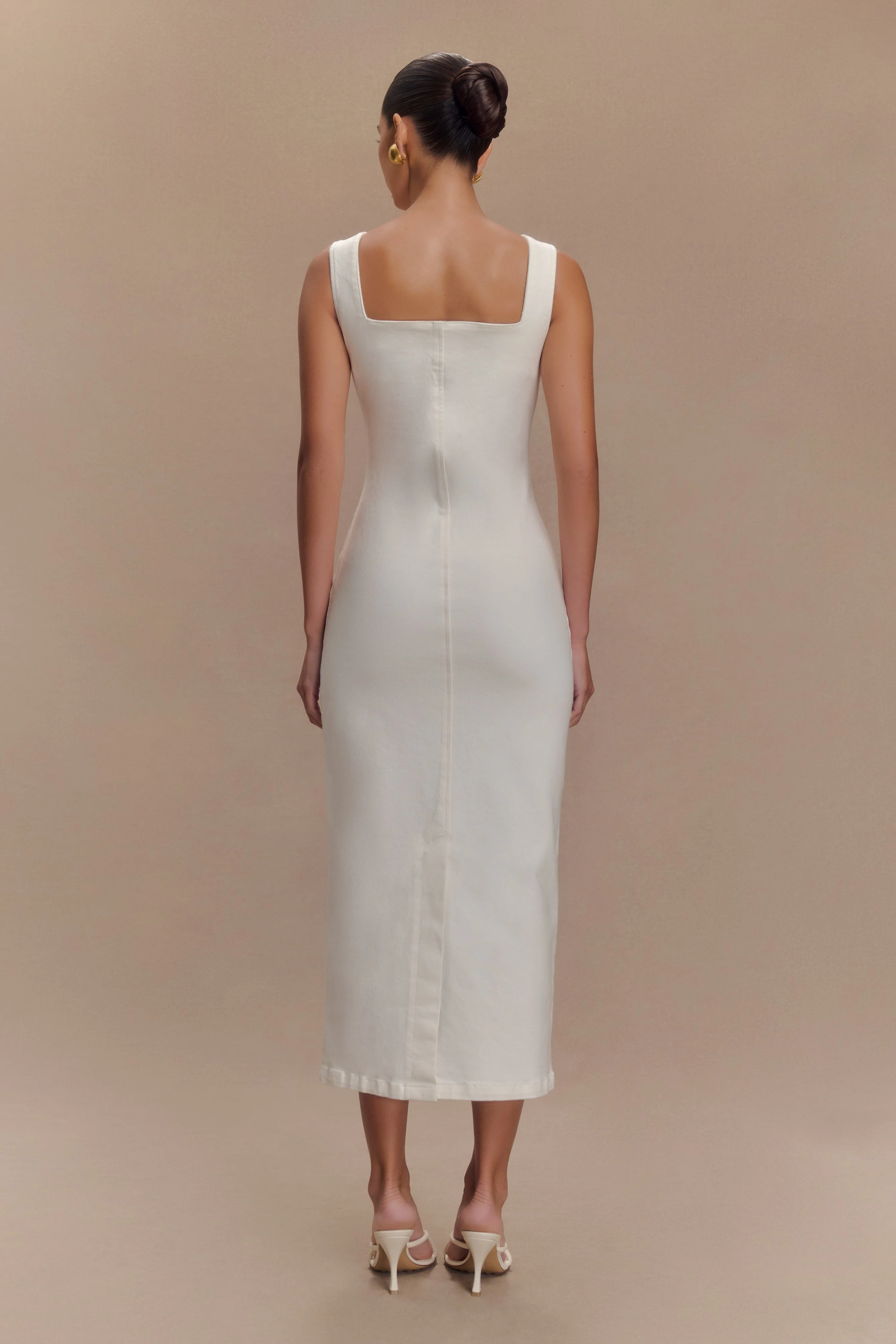 Reyna Denim Midi Dress - White - Image 2