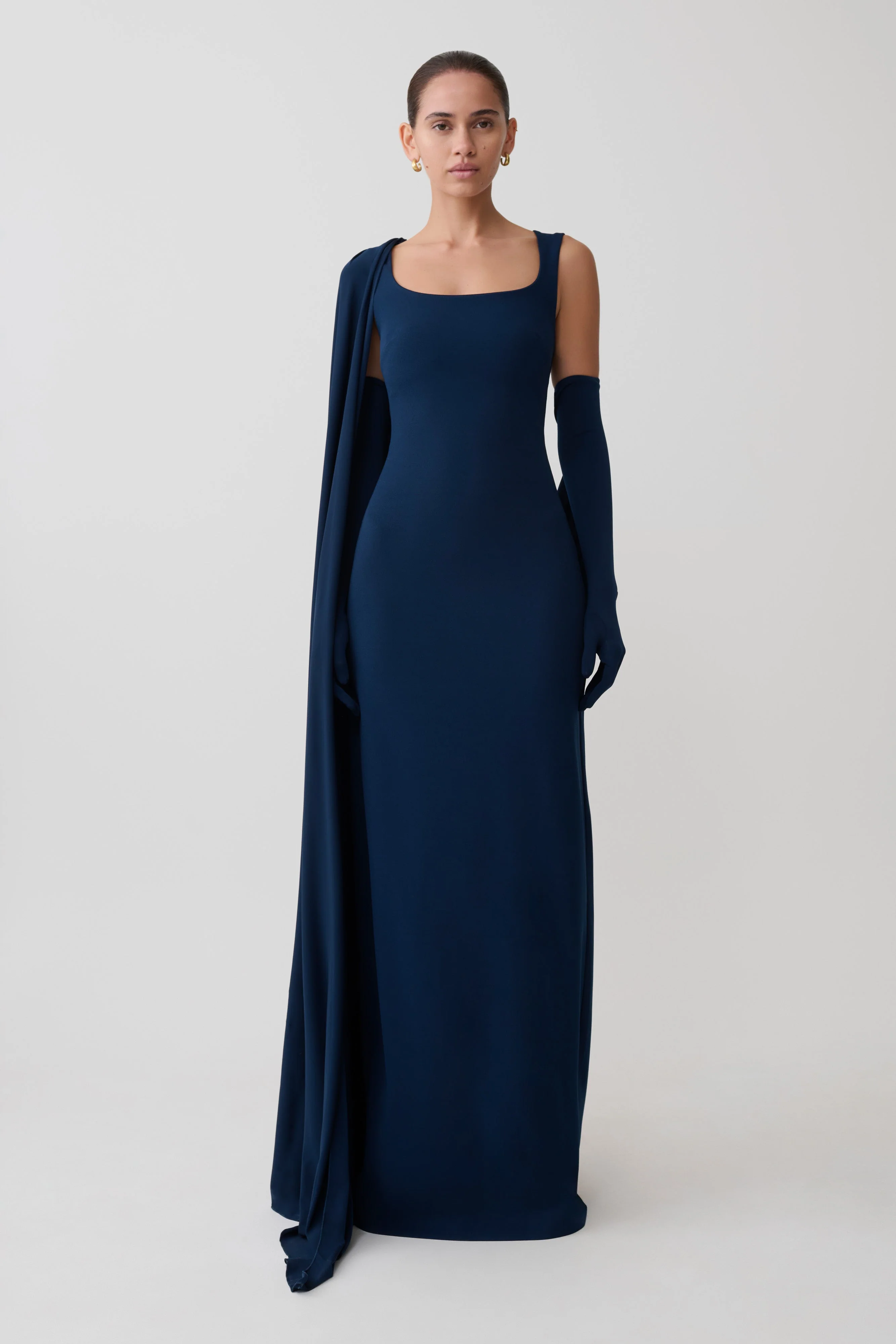 Rhea Detachable Cape Jersey Maxi Dress - Navy - Image 7