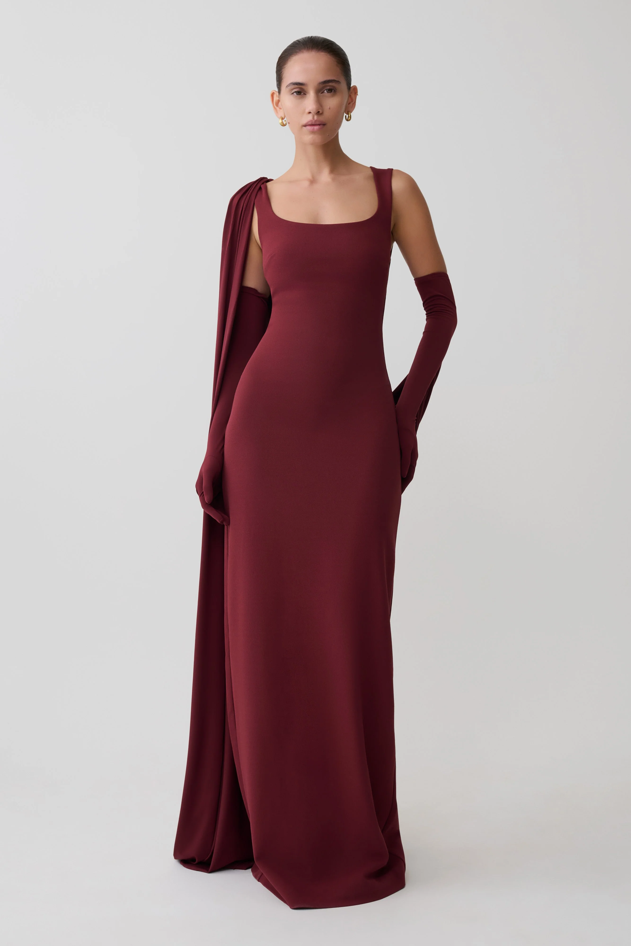 Rhea Detachable Cape Jersey Maxi Dress - Wine - Image 8