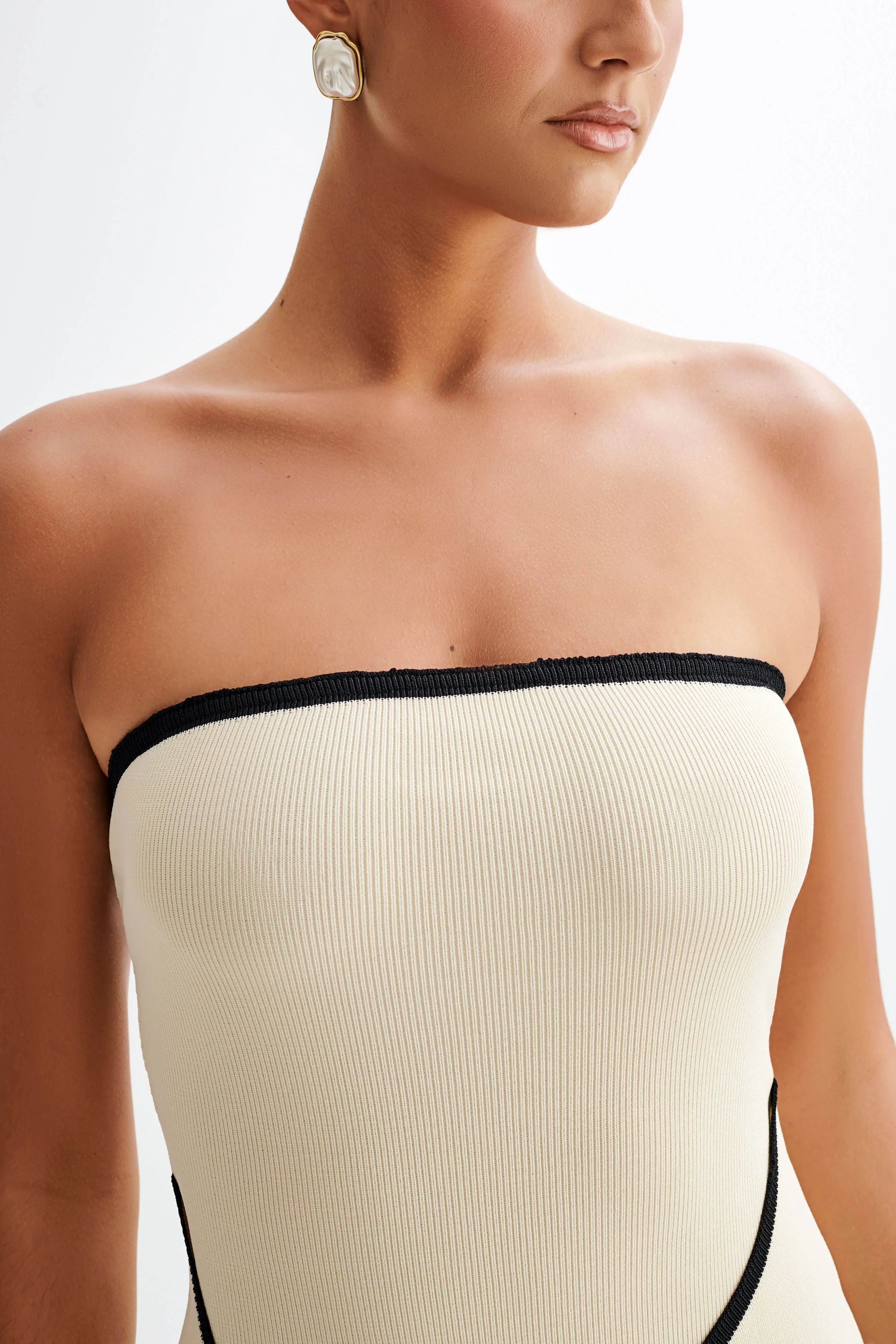 Rian Strapless Knit Mini Dress - Cream - Image 7