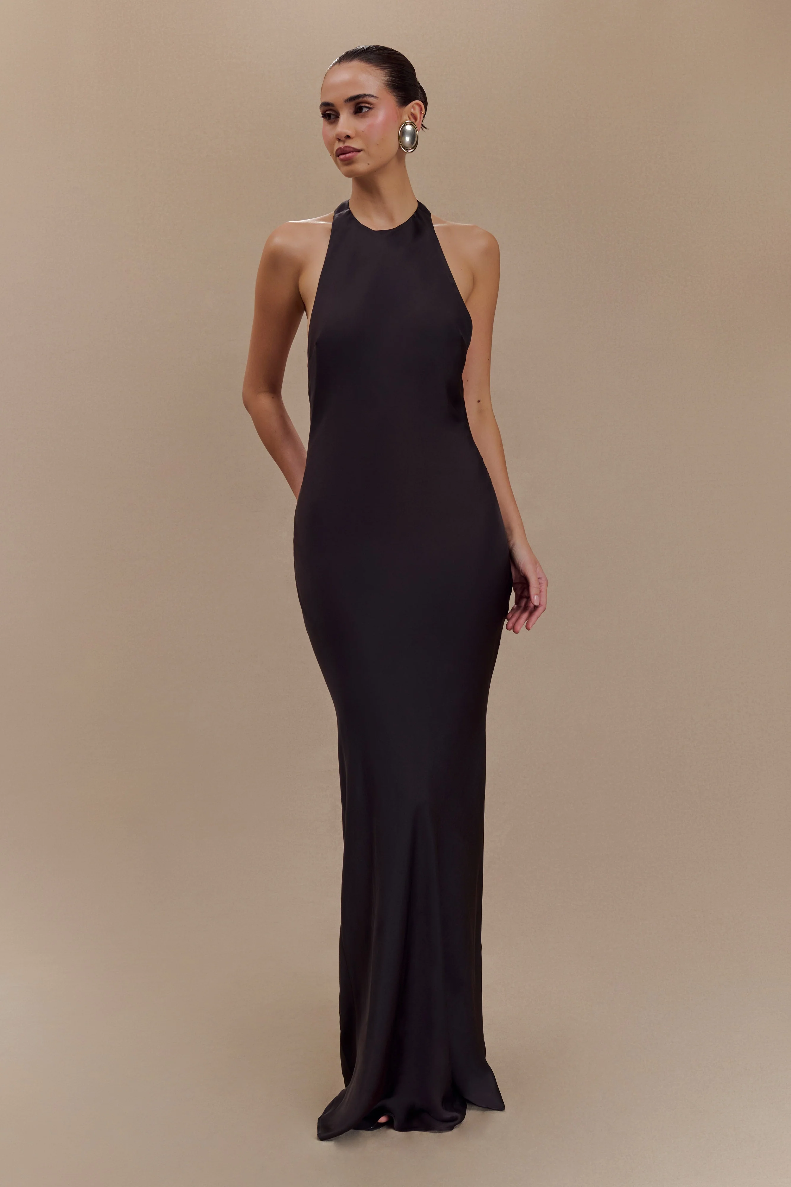 Rinna Satin Halter Maxi Dress - Black - Image 5