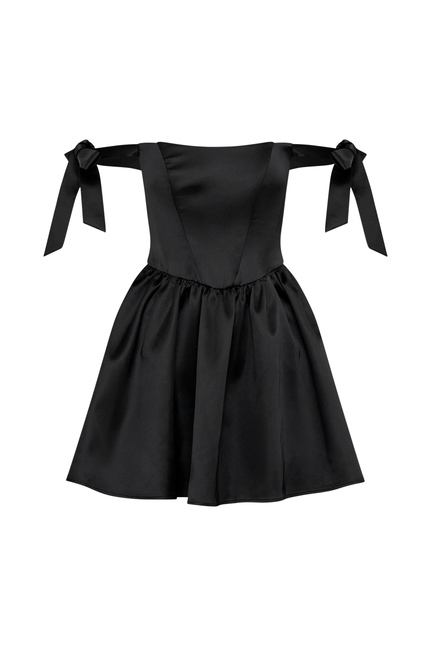 Rita Satin Mini Dress With Bow Sleeves - Black - Image 10